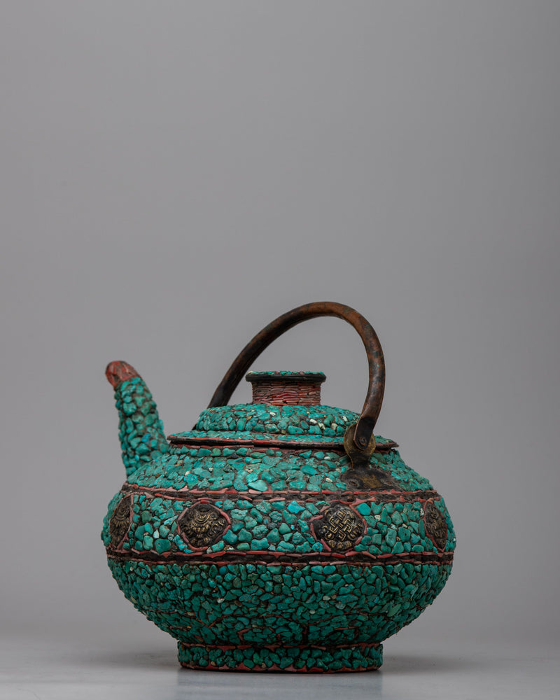 Copper Kettle Tea Pot | Elevating Rituals with Turquoise Stone Adornments