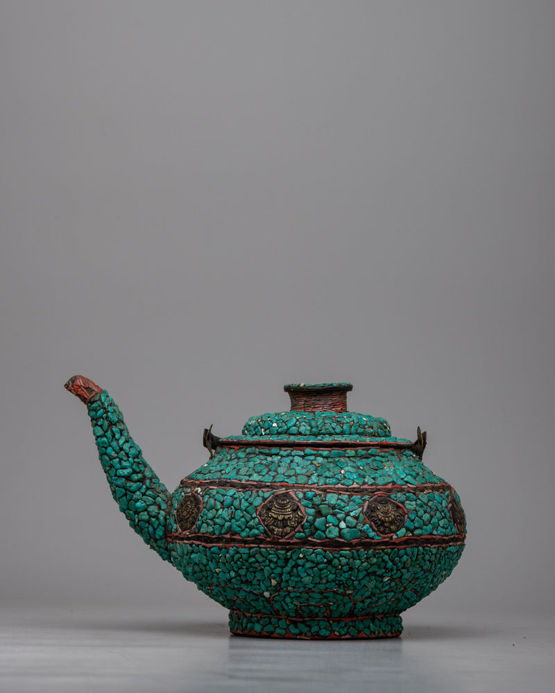 Copper Kettle Tea Pot | Elevating Rituals with Turquoise Stone Adornments