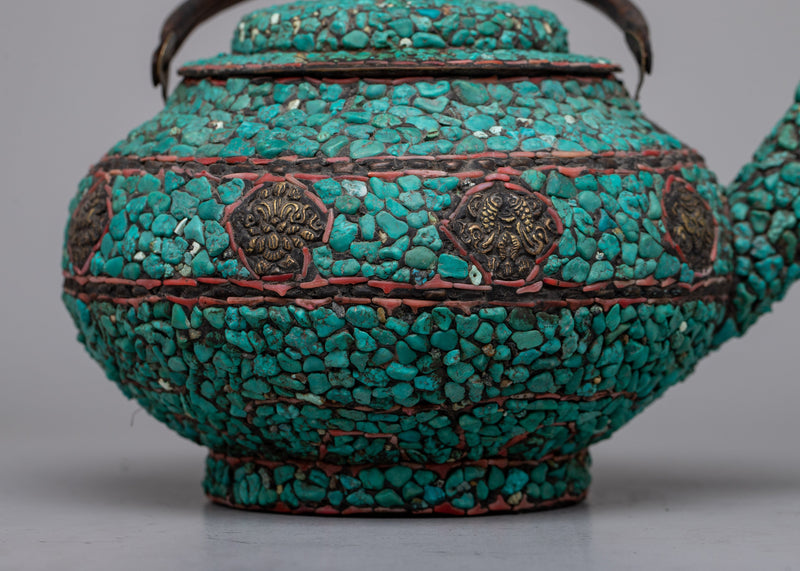 Copper Kettle Tea Pot | Elevating Rituals with Turquoise Stone Adornments