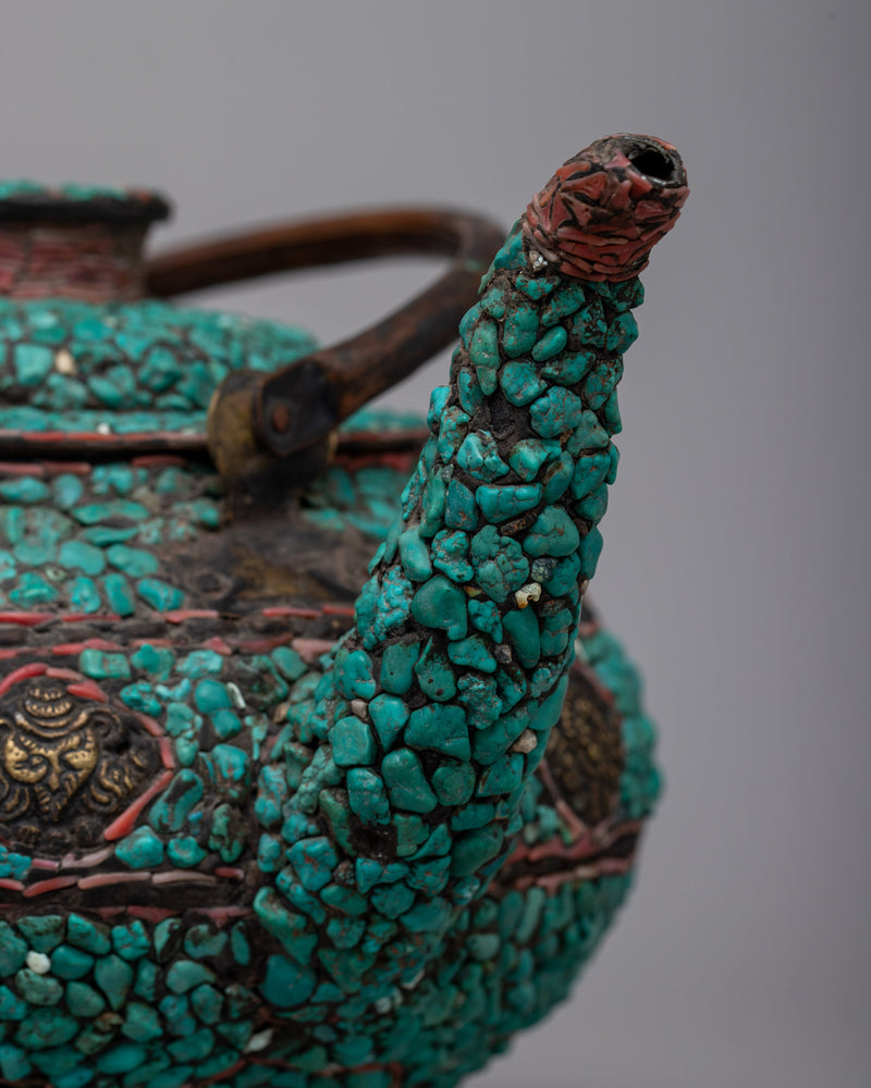 Copper Kettle Tea Pot | Elevating Rituals with Turquoise Stone Adornments