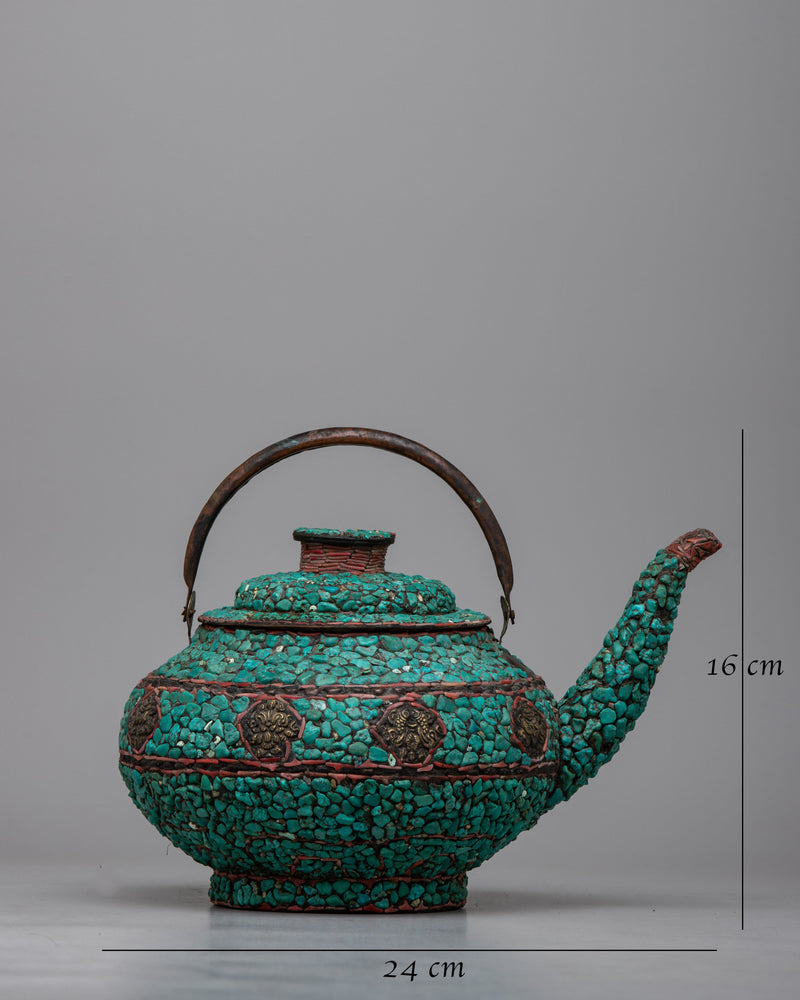 Copper Kettle Tea Pot | Elevating Rituals with Turquoise Stone Adornments