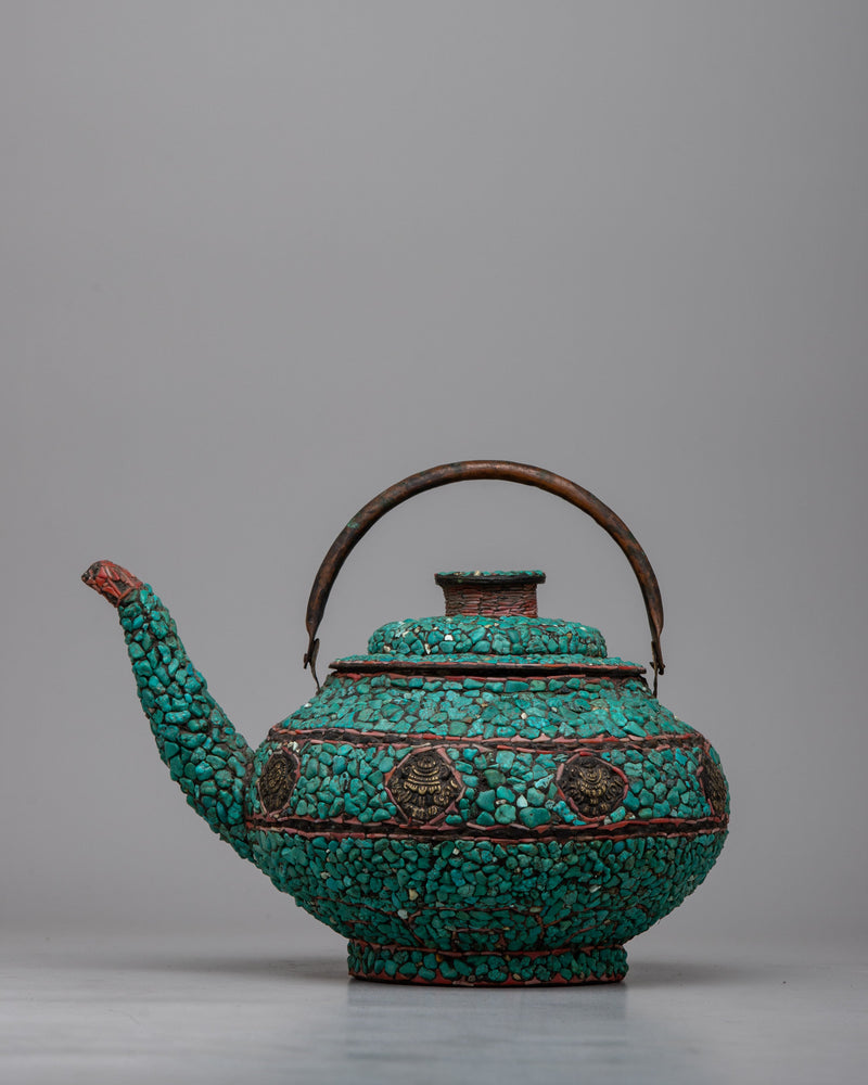 Copper Kettle Tea Pot | Elevating Rituals with Turquoise Stone Adornments