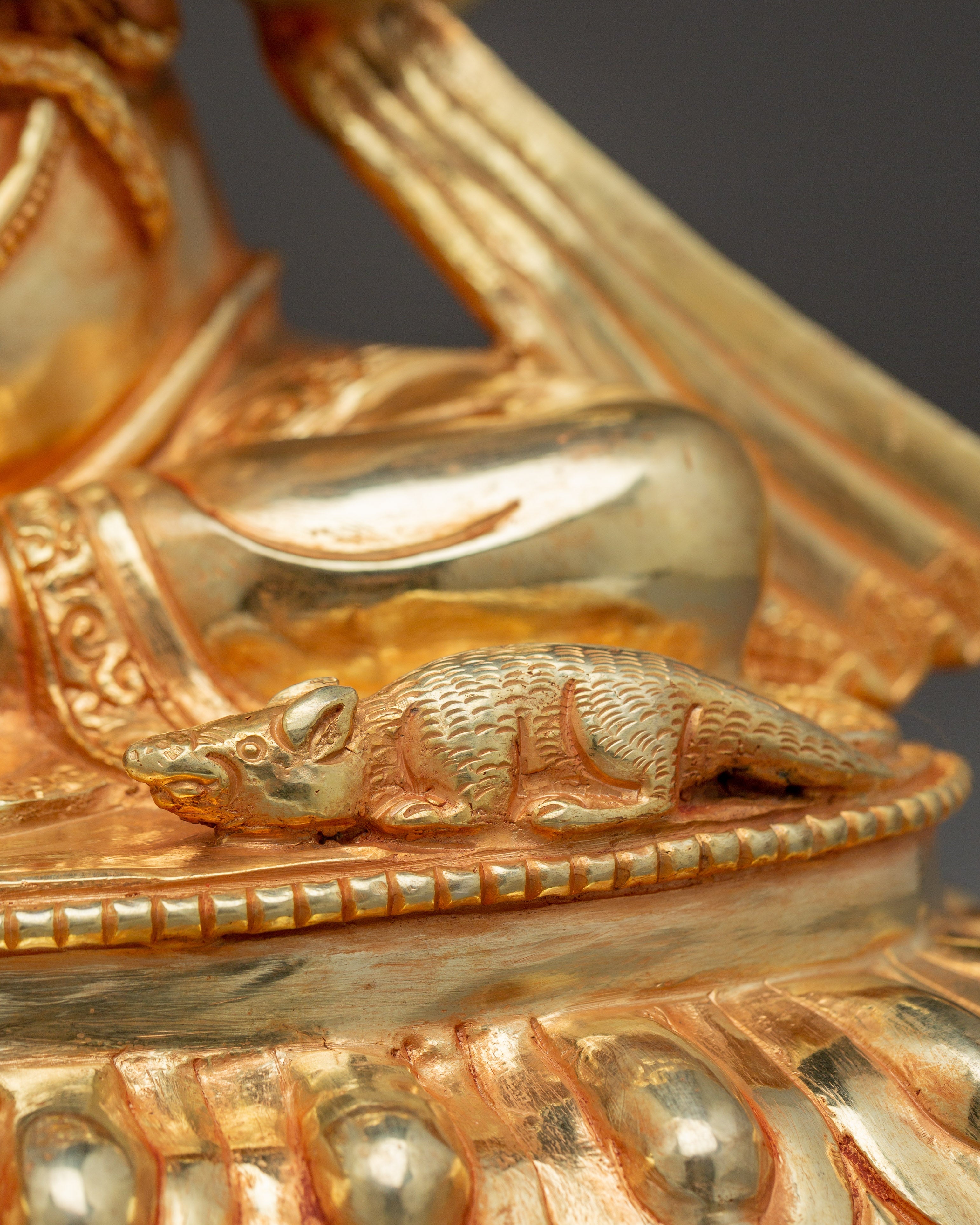Handmade Gold-Plated Ganesha Sculpture | Copper Body with Coral & Turquoise Stones