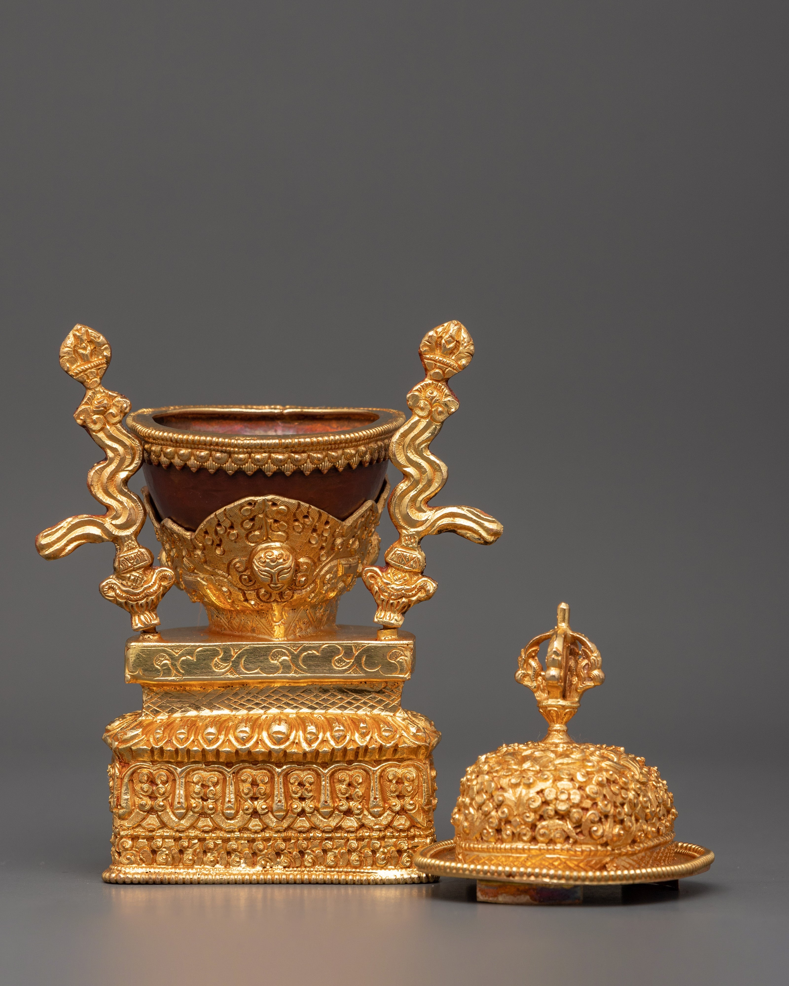 Gold-Plated Kapala Skull Cup | Ritual Skull Cup for Vajrayana Offerings