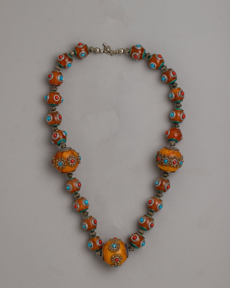 White Metal Amber Necklace | Infuse Elegance with Unique Amber Accents