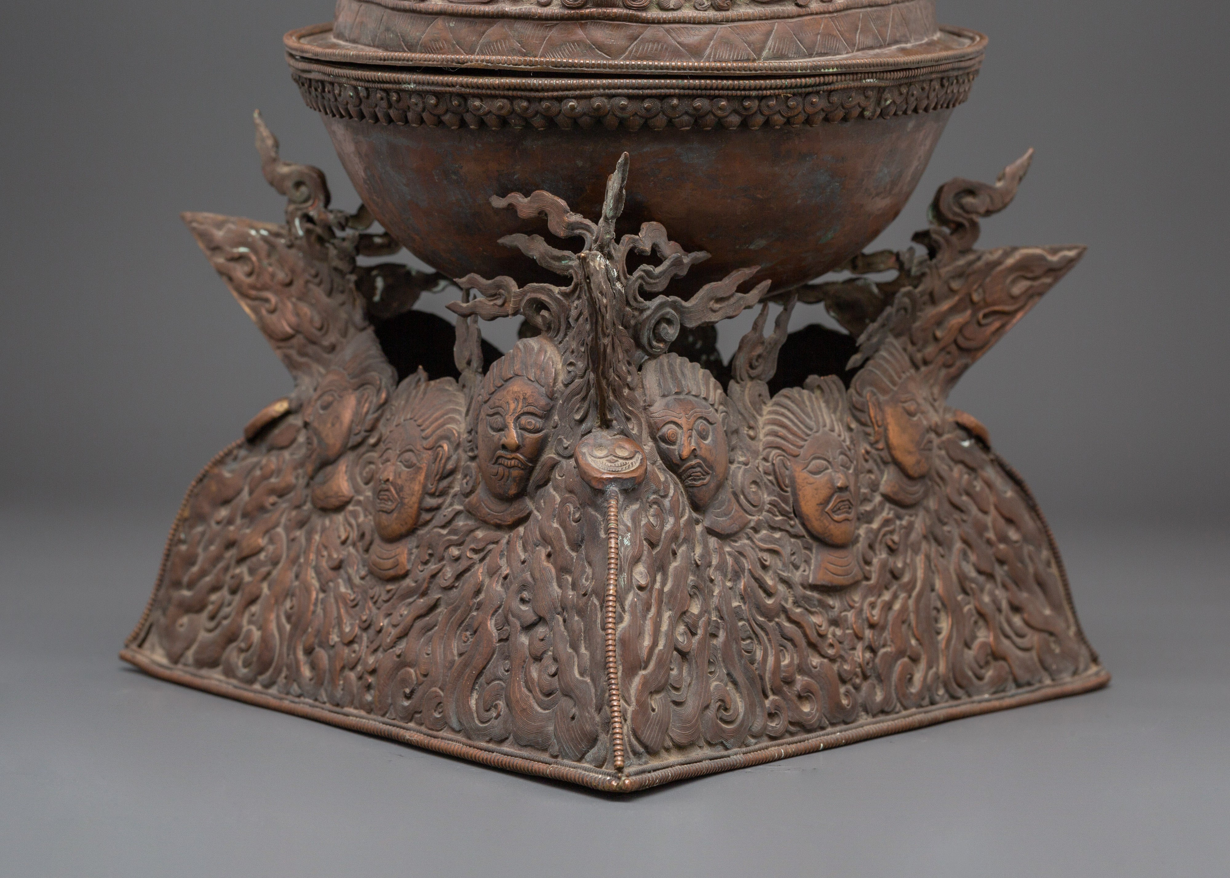 Copper Ritual Kapala | Tibetan Buddhist Skull Cup Offering Bowl