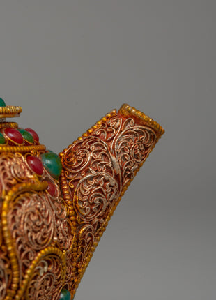 Tibetan Gold-Plated Teapot | Buddhist altar decor
