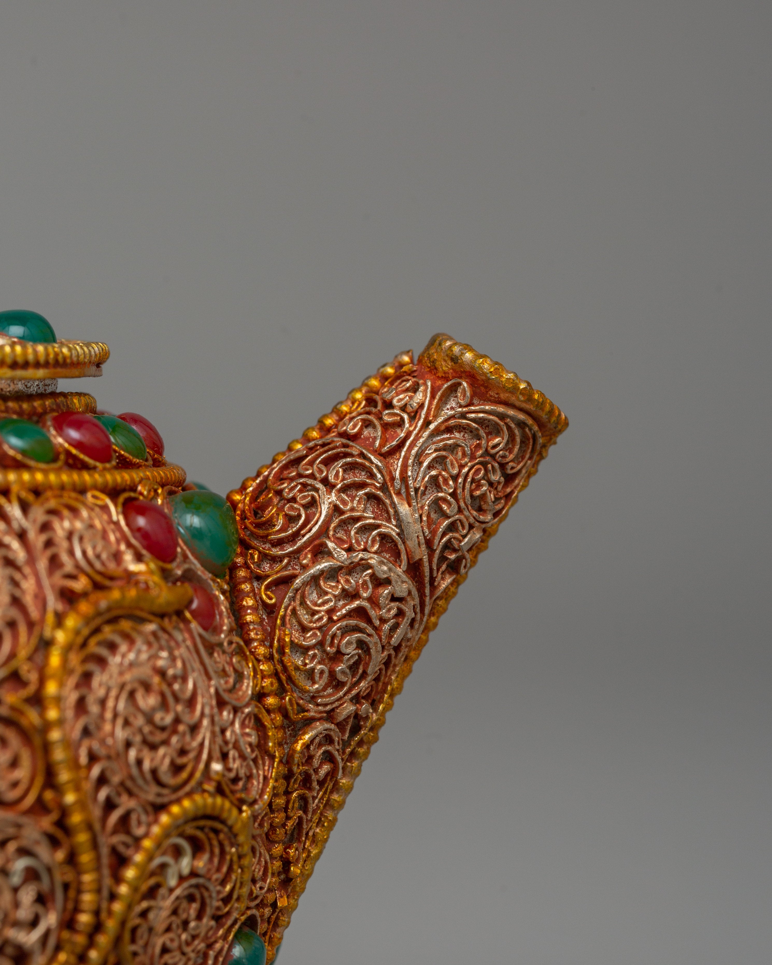 Tibetan Gold-Plated Teapot | Buddhist altar decor