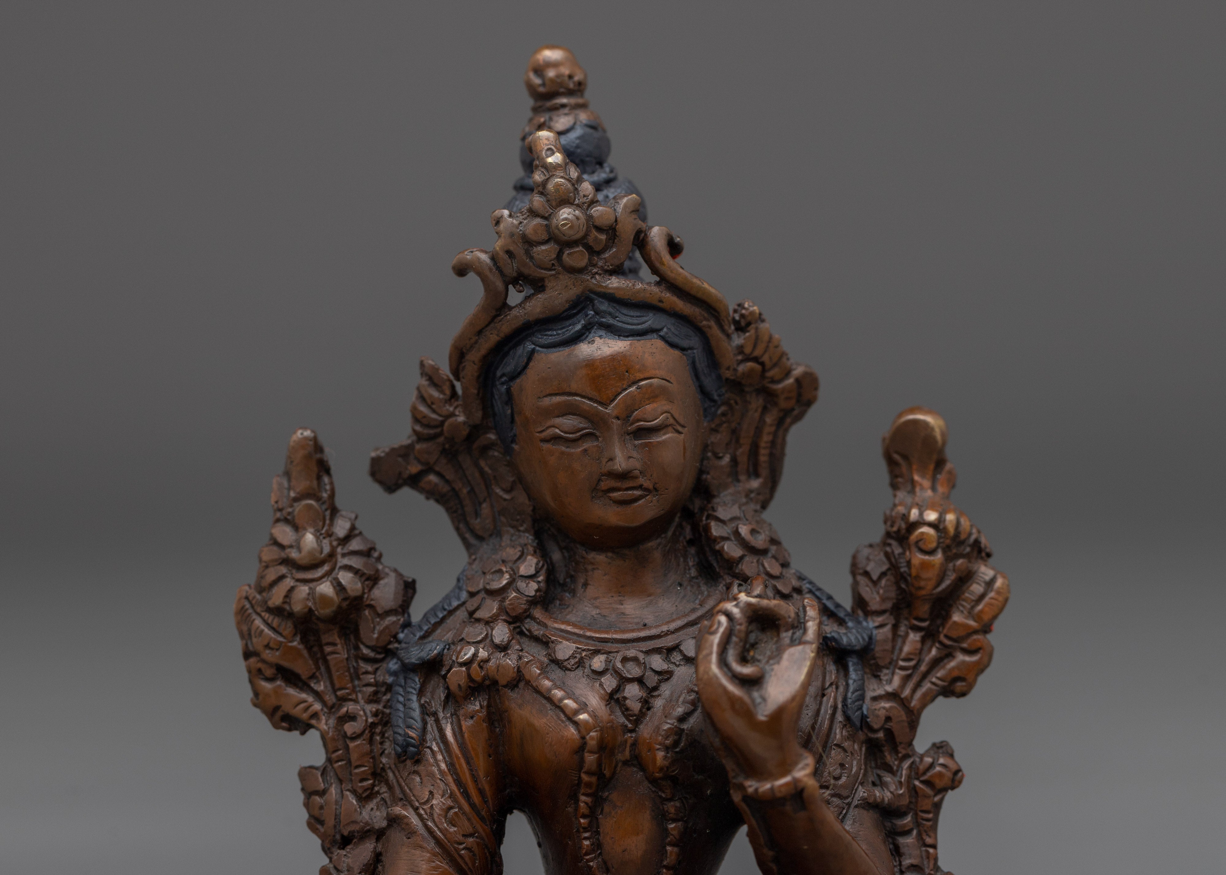 Compassionate Green Tara | Sacred Handcrafted Copper Statue