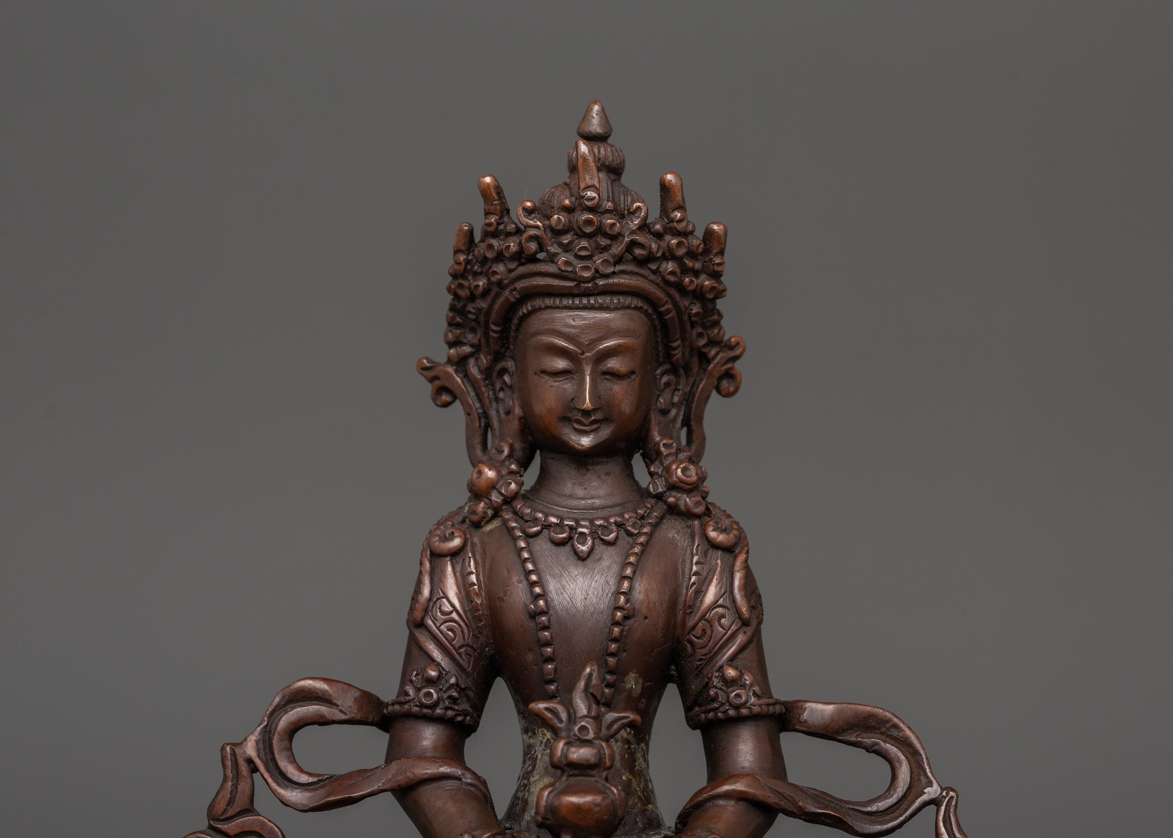 Amitayus Statue in Oxidized Copper | Spiritual Decor