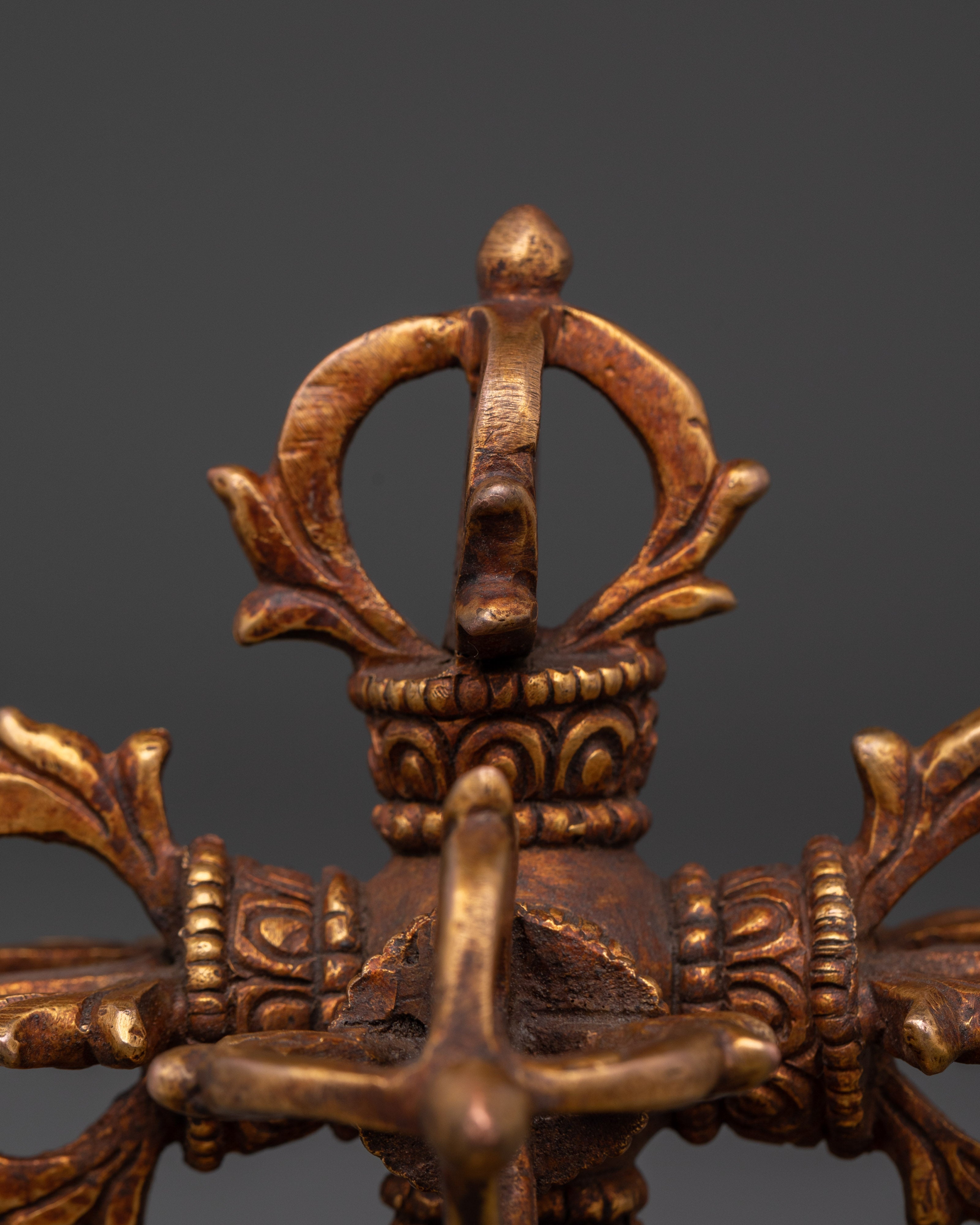 Handmade Tibetan Double Vajra | Gold Oxidized Bishwo Vajra Ritual Tool