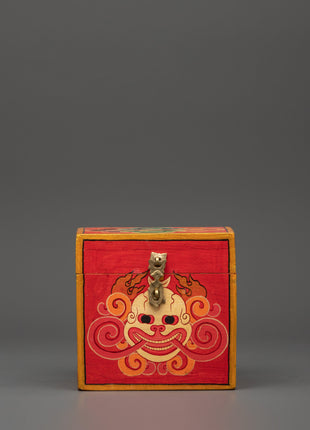 Tibetan box featuring a wrathful deity face