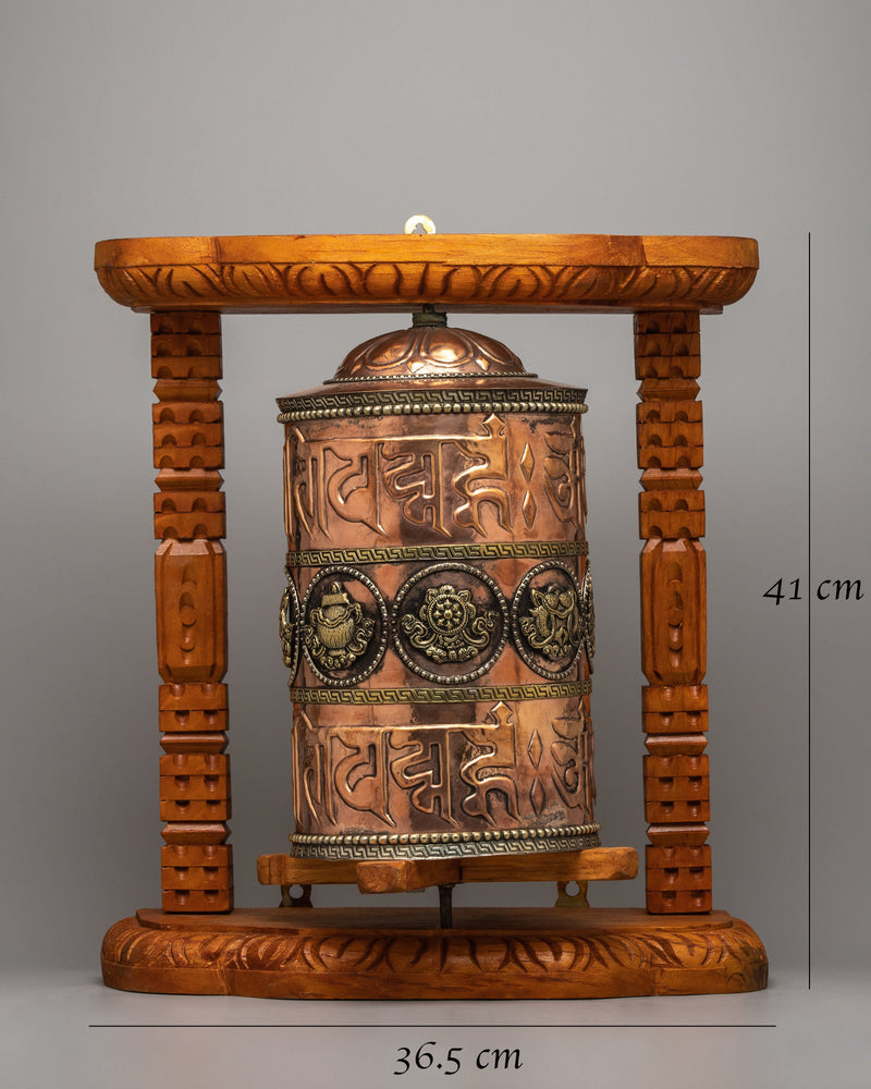 Traditional Wooden Frame Prayer Wheel | Symbol of Devotion and Spiritual Practice