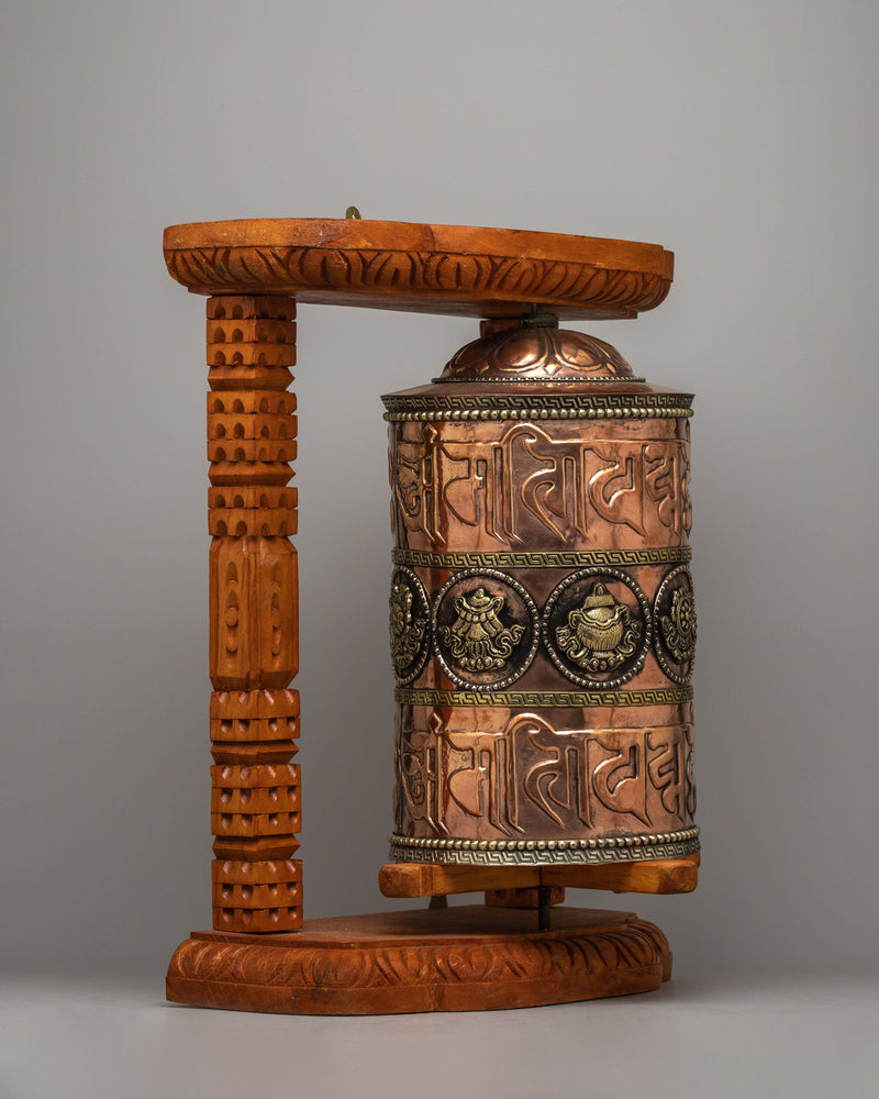 Traditional Wooden Frame Prayer Wheel | Symbol of Devotion and Spiritual Practice