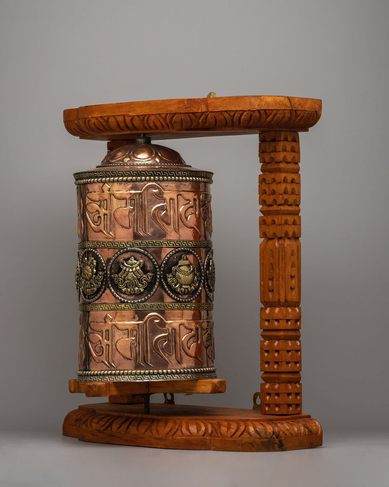 Traditional Wooden Frame Prayer Wheel | Symbol of Devotion and Spiritual Practice