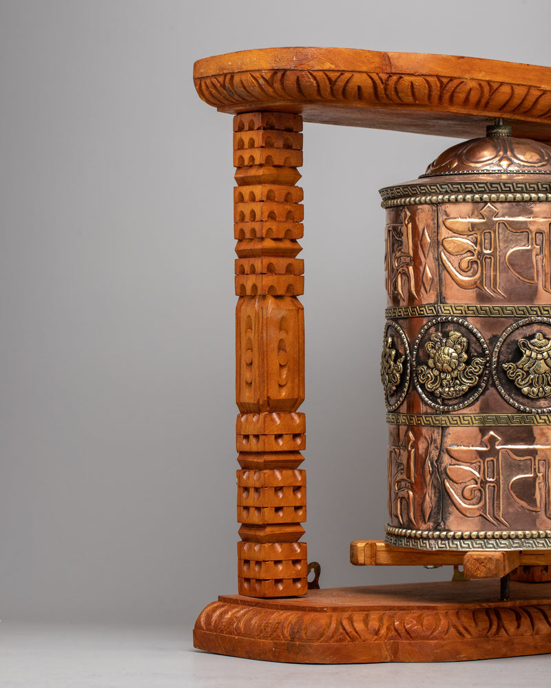 Traditional Wooden Frame Prayer Wheel | Symbol of Devotion and Spiritual Practice