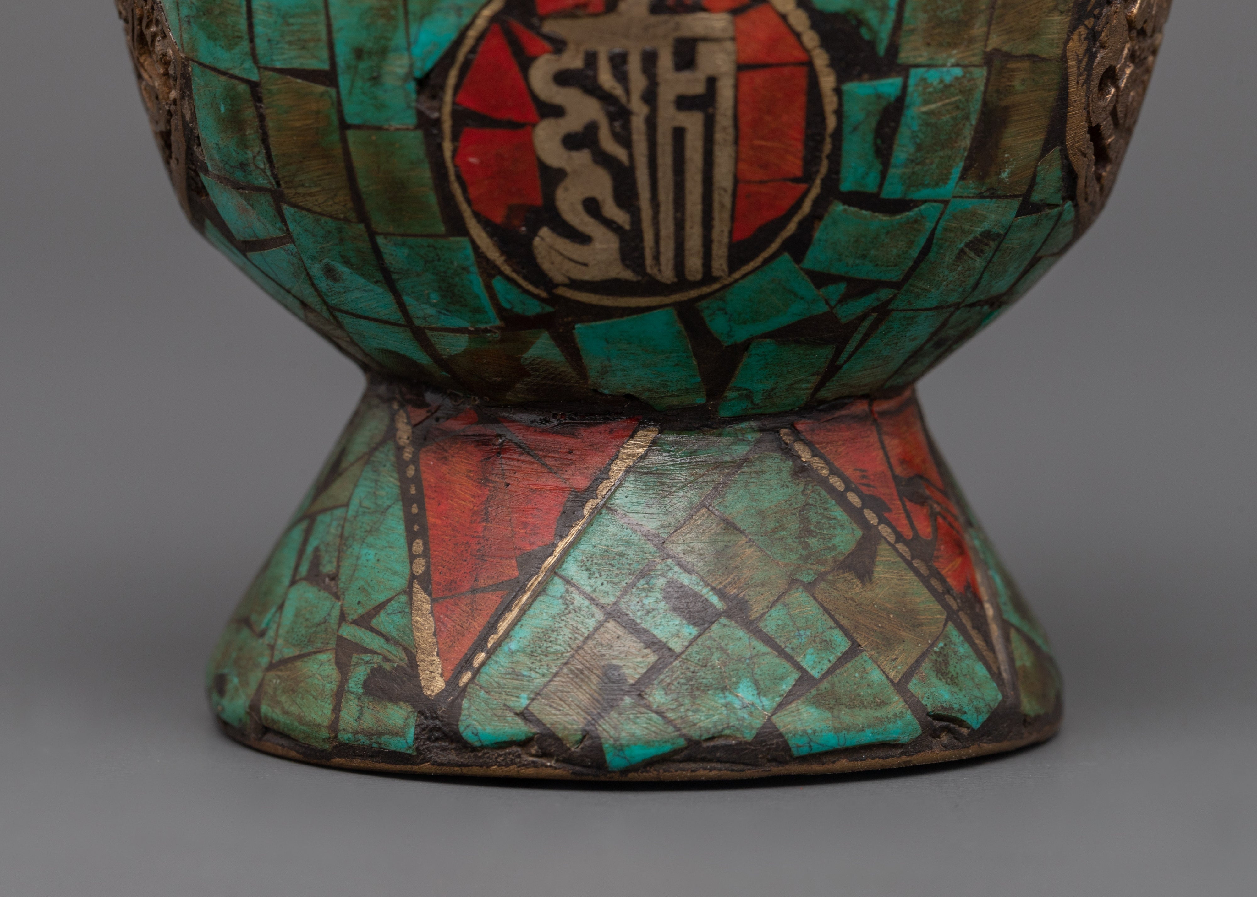 Tibetan Bhumba Ritual Vase | Copper Water Vessel with Sacred Symbols