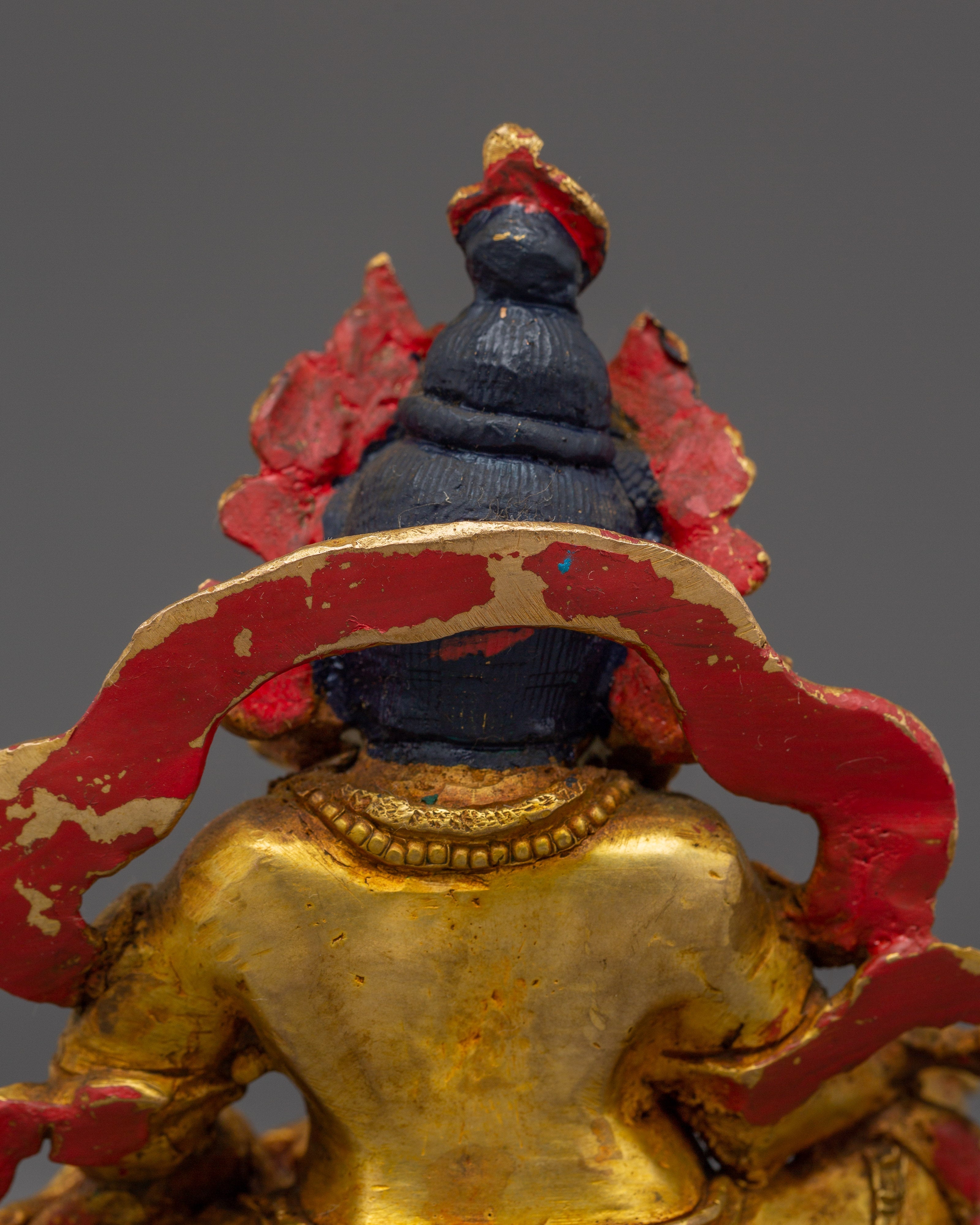 Sacred Dzambala Statue for Abundance | Copper Body, Gold Gilded, Acrylic Color