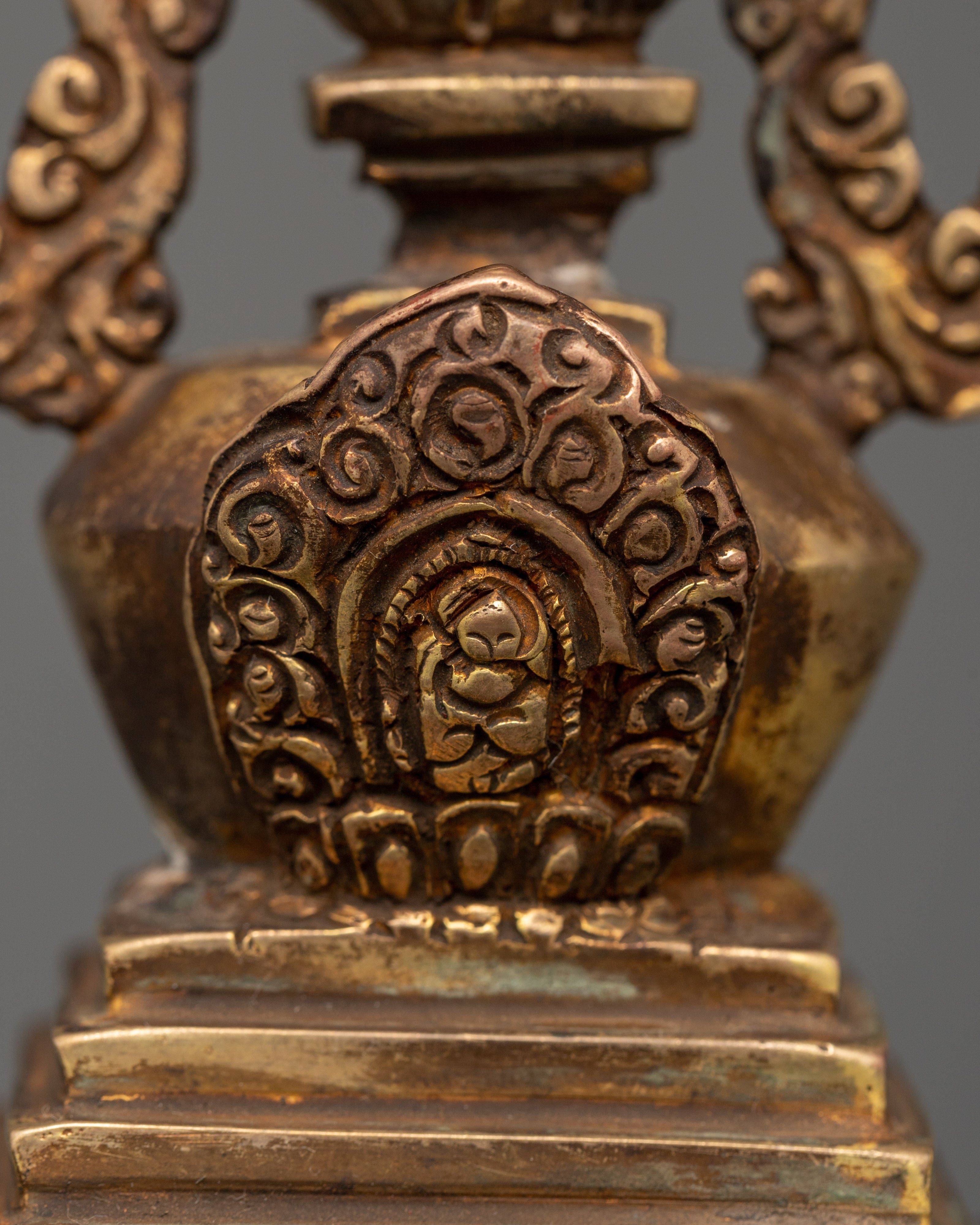 Antique Copper Stupa Statue | Tibetan Buddhist Symbol of Enlightenment