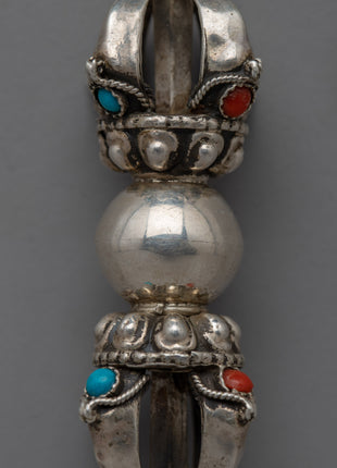 Vajra Symbol of Strength with Coral and Lapis Lazuli | Compact Silver Vajra |Tibetan Silver Vajra