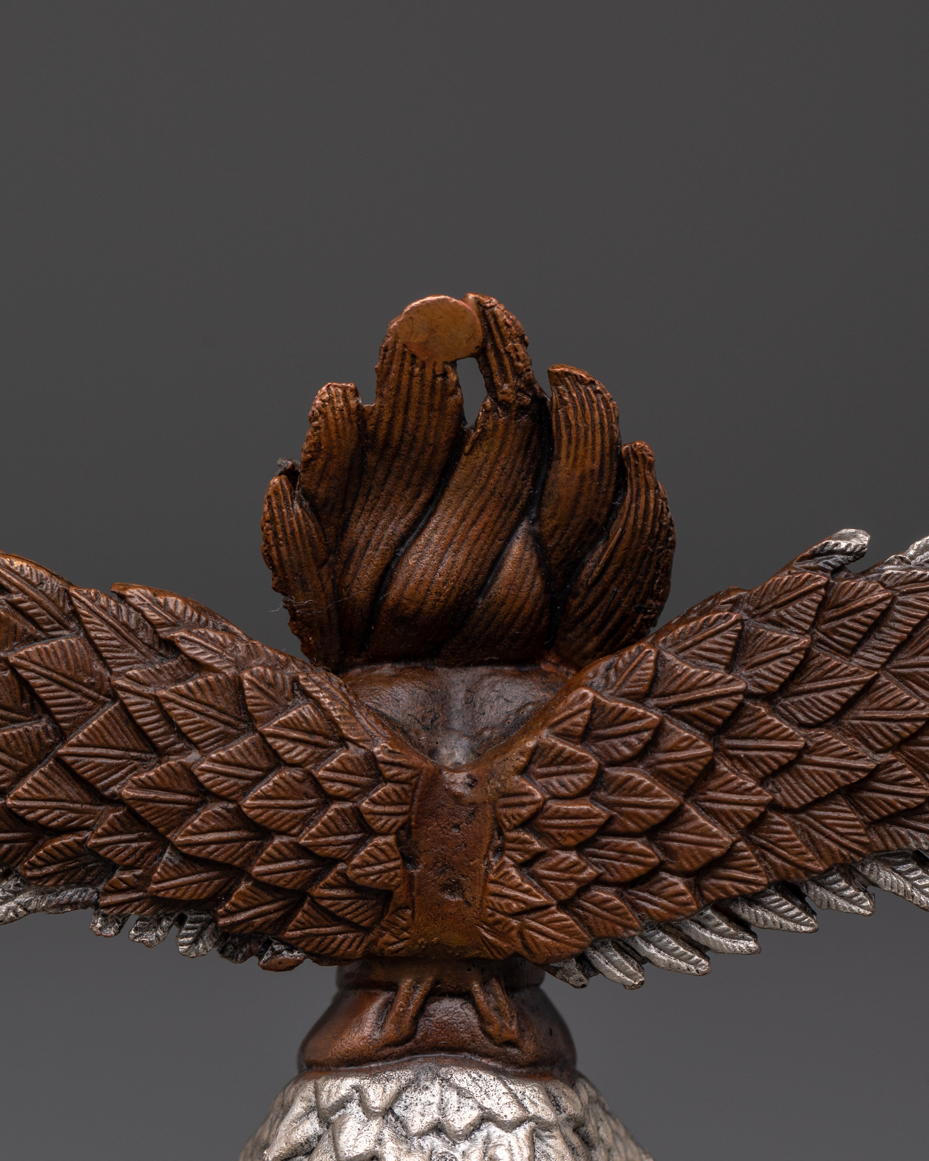 Handcrafted Tibetan Garuda Statue | Copper Oxidized Silver Plated Protector Deity Sculpture for Spiritual Décor