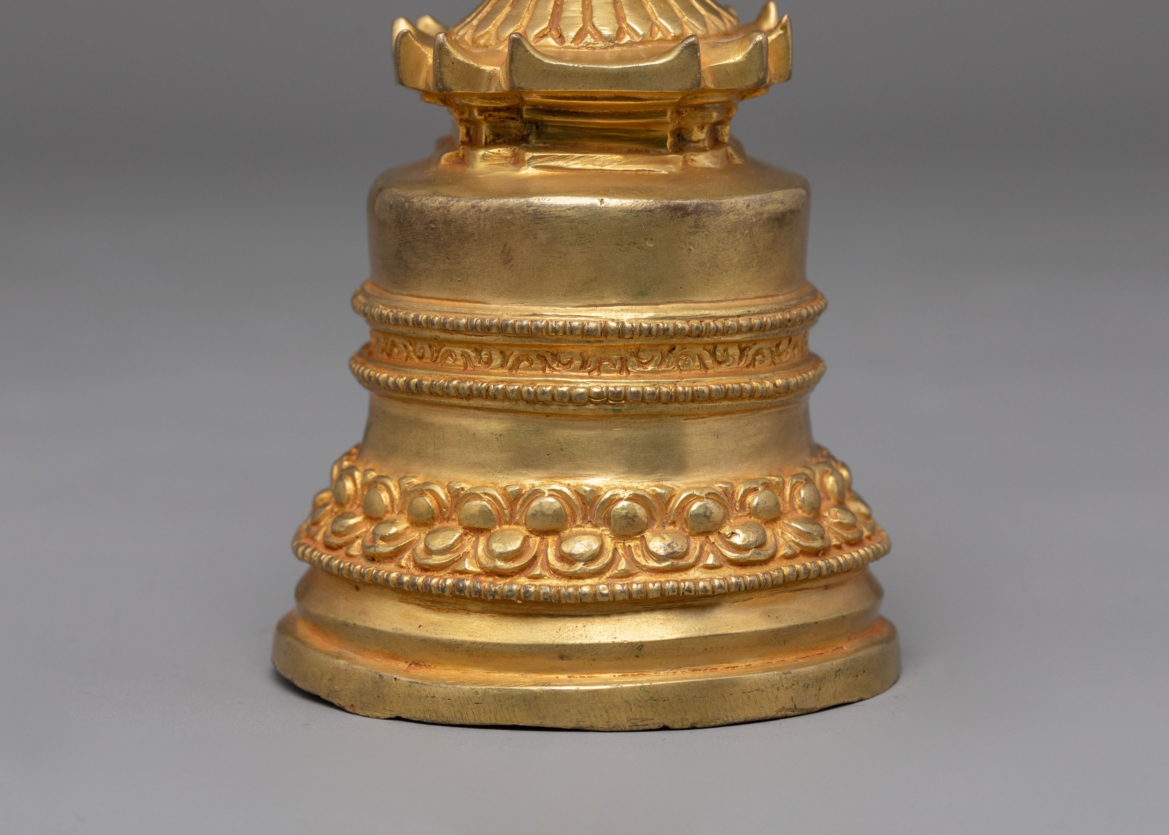 Spiritual Handmade Buddhist Stupa | Tibetan Gold Plated Copper Altar Statue