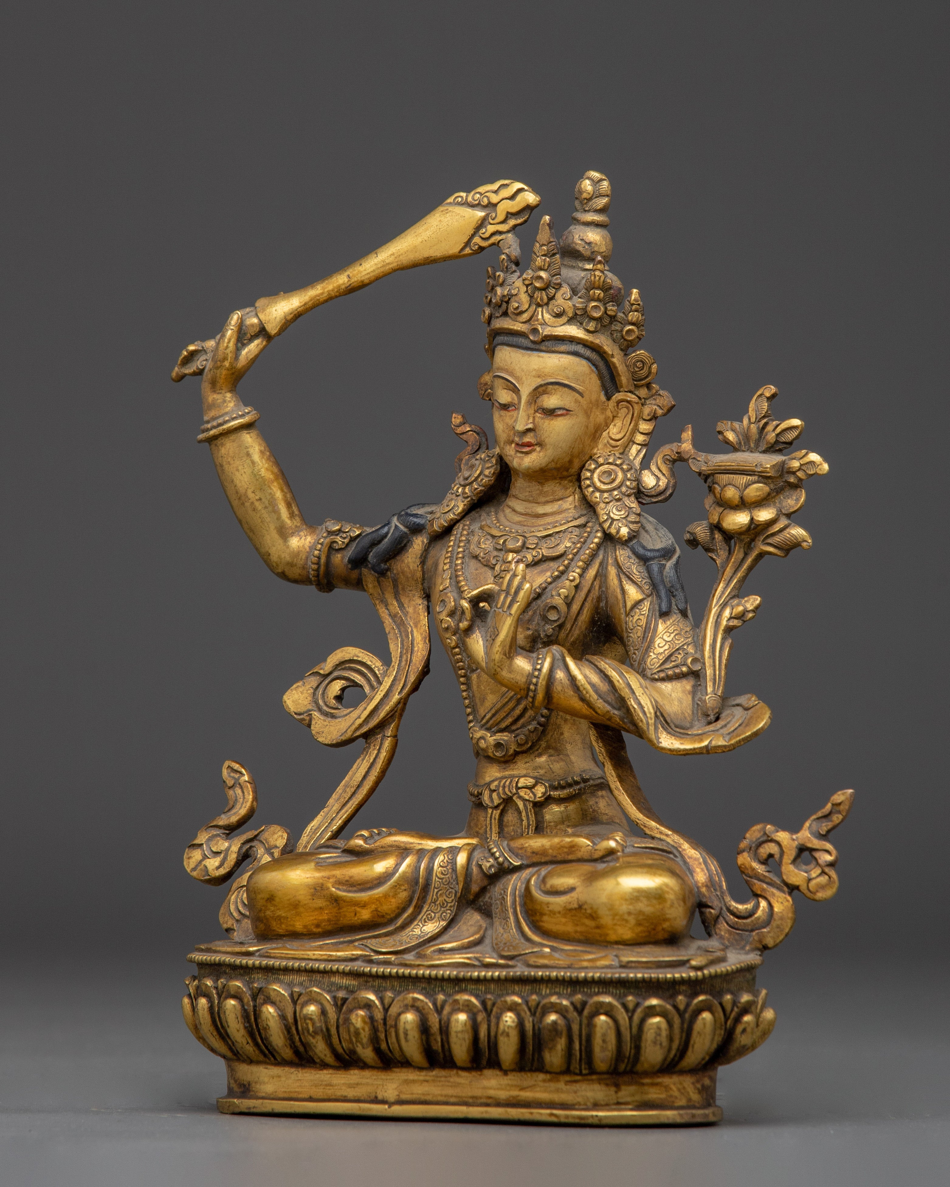 Knowledge Deity Manjughosa Statue | Buddhist Wisdom and Protection Sculpture
