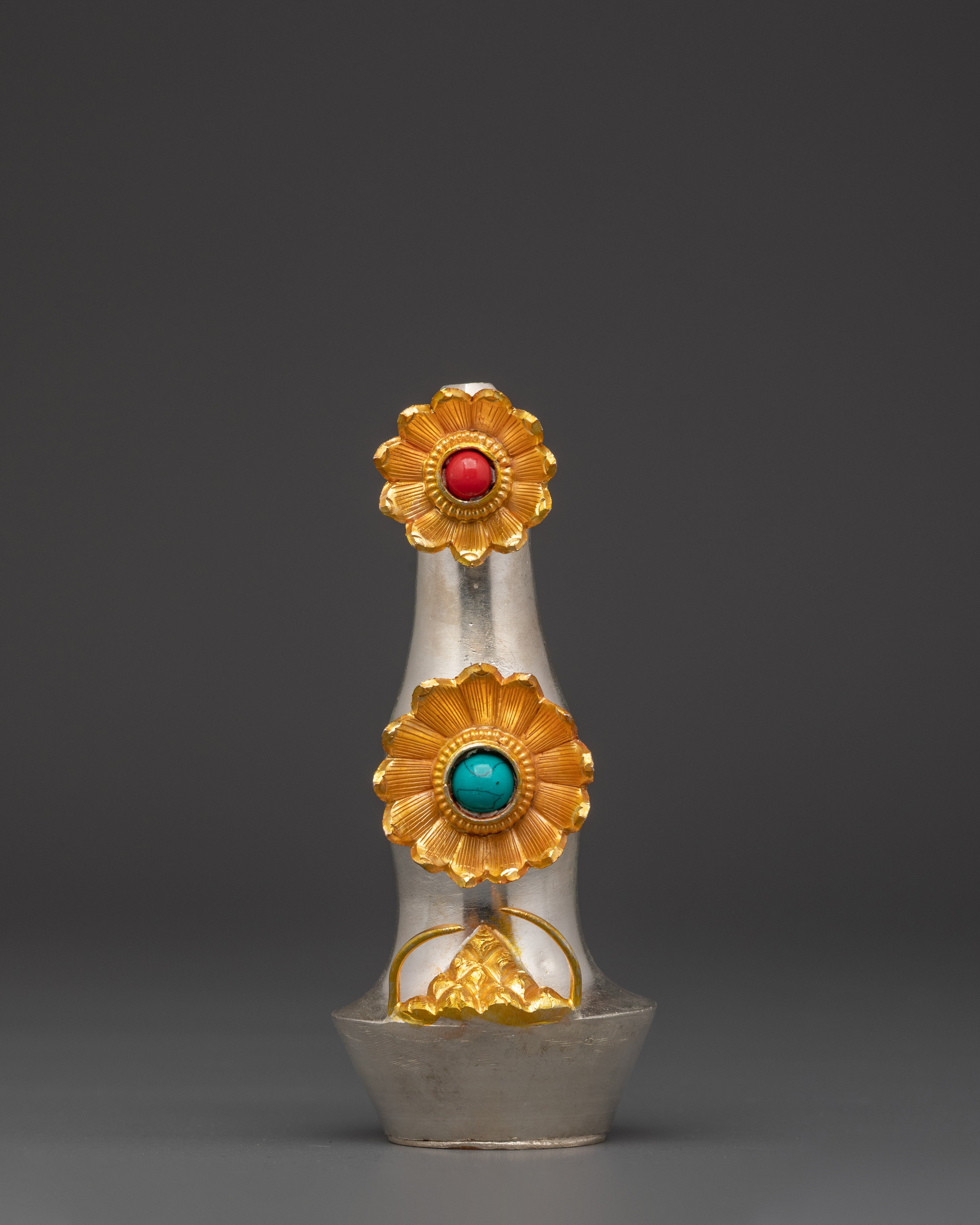 Handcrafted Tibetan Torma Set | Copper, Silver Plated with Coral & Turquoise Stones