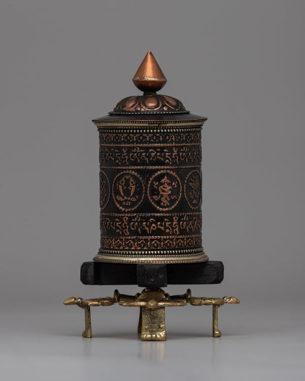 Copper, Brass & Wood Prayer Wheel for Blessings