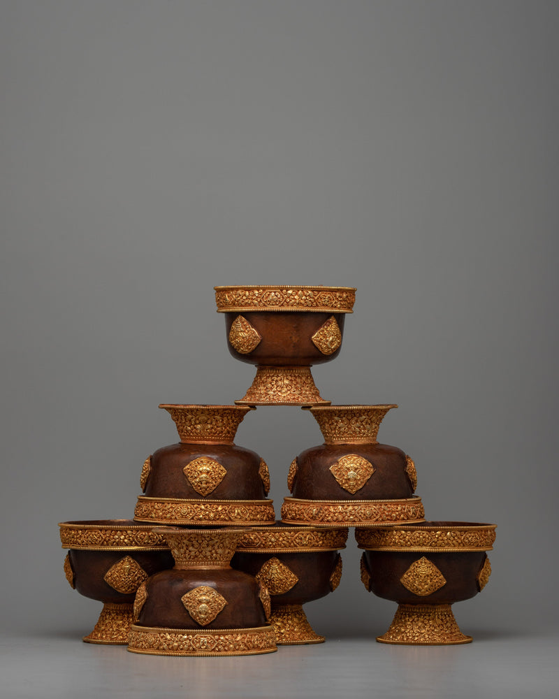 Tibetan Water Bowl Offering Set | Enhancing Spiritual Practices with Traditional Ritual Vessels