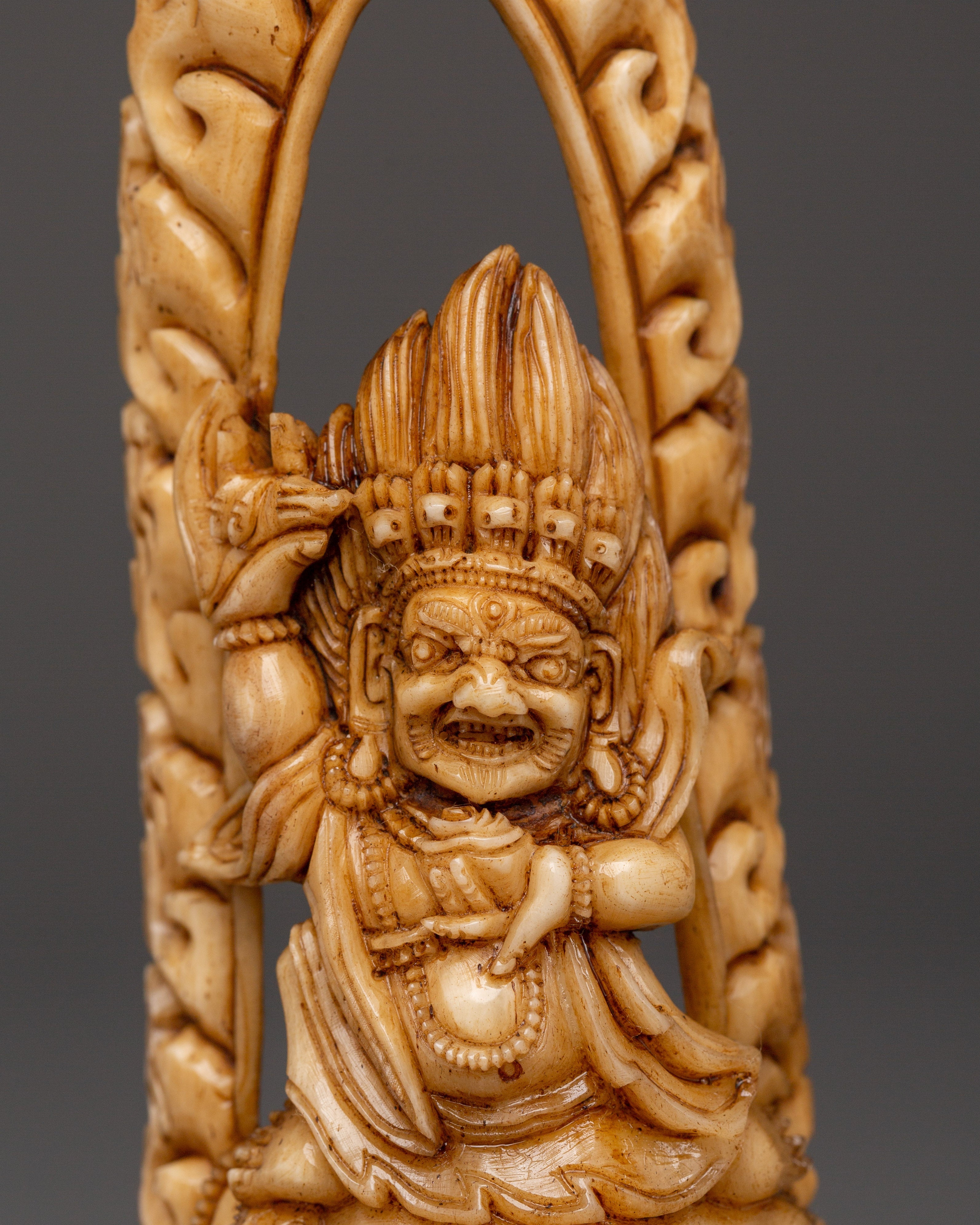 Tibetan Hand-carved Mahakala Bone | Wrathful Deity