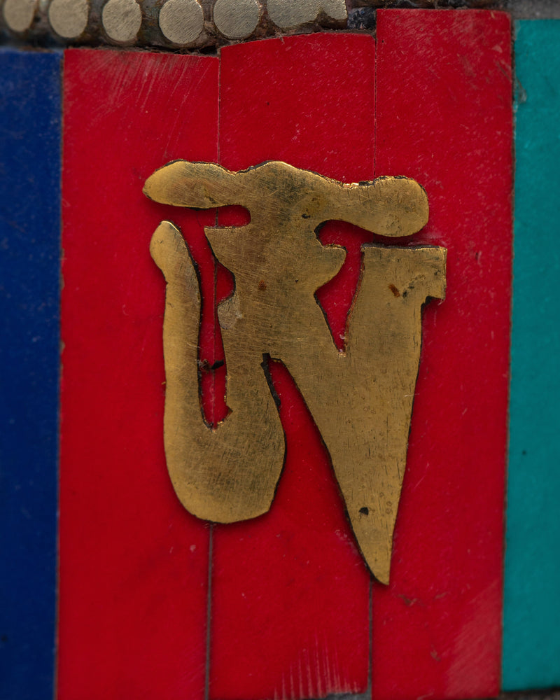 Tibetan Copper Prayer Wheel | Encased in a Wooden Frame for Traditional Elegance