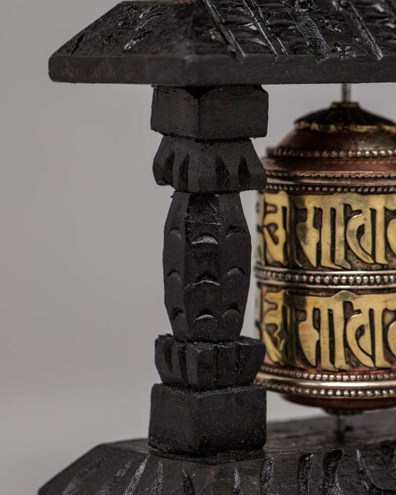 Wood Prayer Wheel Nepal | Invoking Spiritual Harmony and Blessings