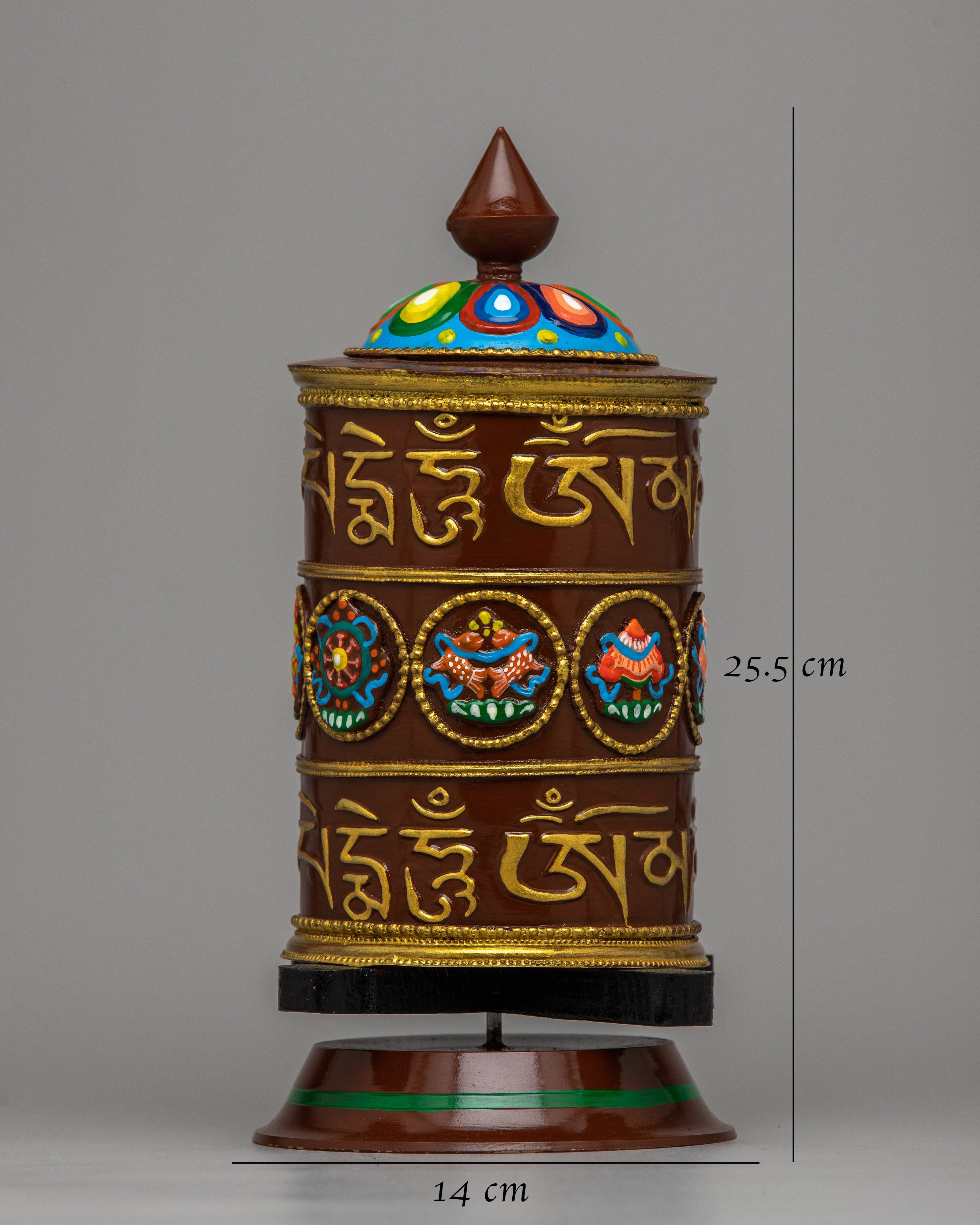 Buddhist Mantra Prayer Wheel | Crafted in Copper with Acrylic Painting for Sacred Devotion