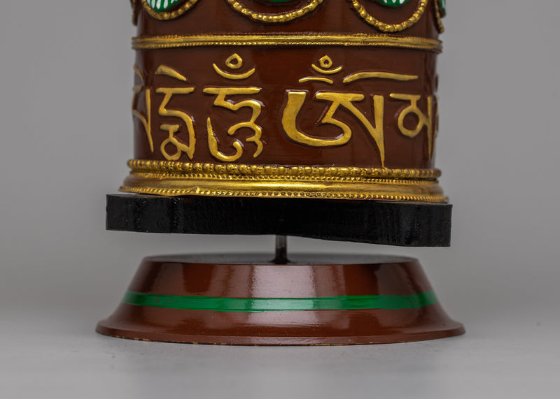 Buddhist Mantra Prayer Wheel | Crafted in Copper with Acrylic Painting for Sacred Devotion