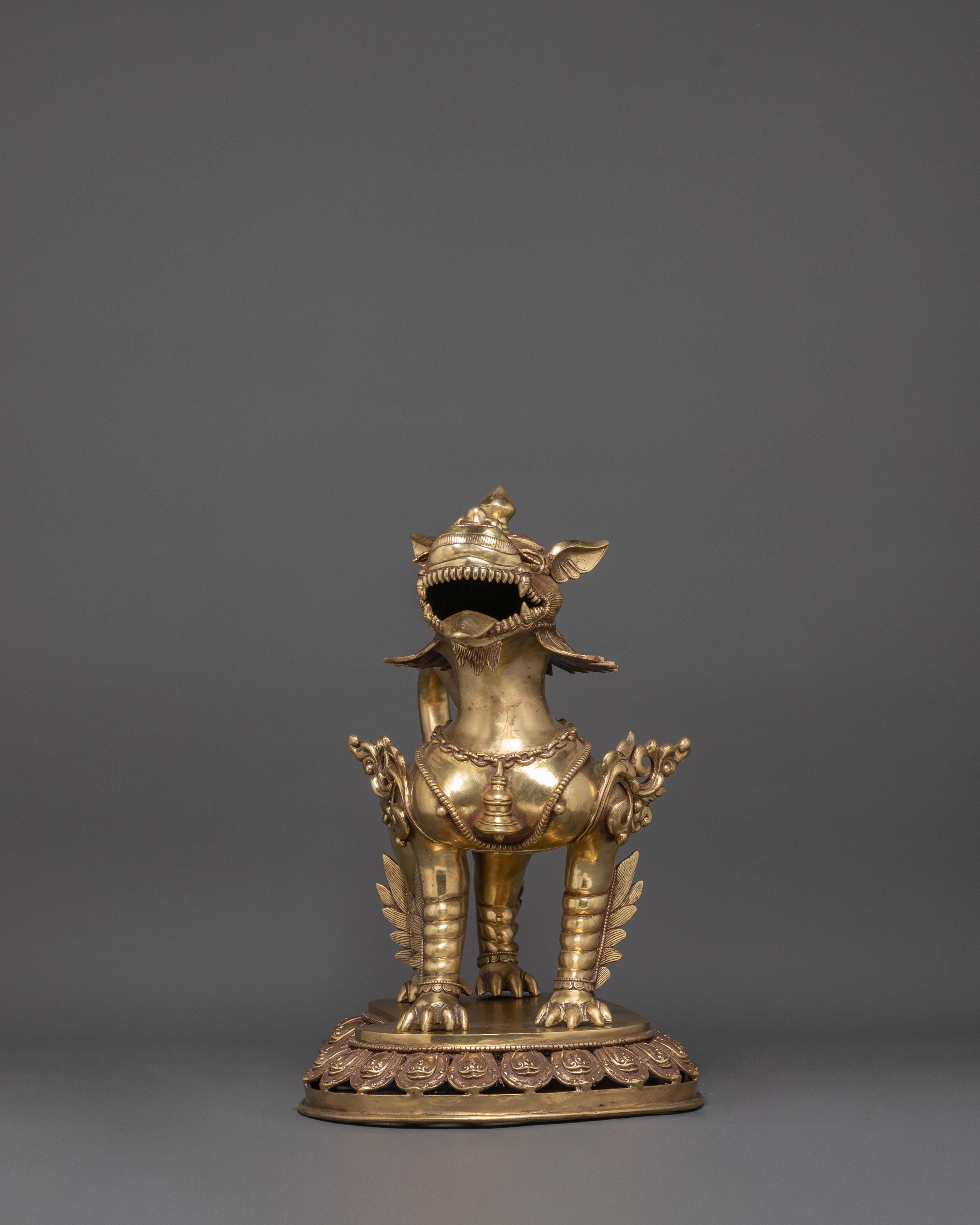 Sacred Tibetan Buddhist Guardian Lions Set | Brass Snow Lion Protector Statues