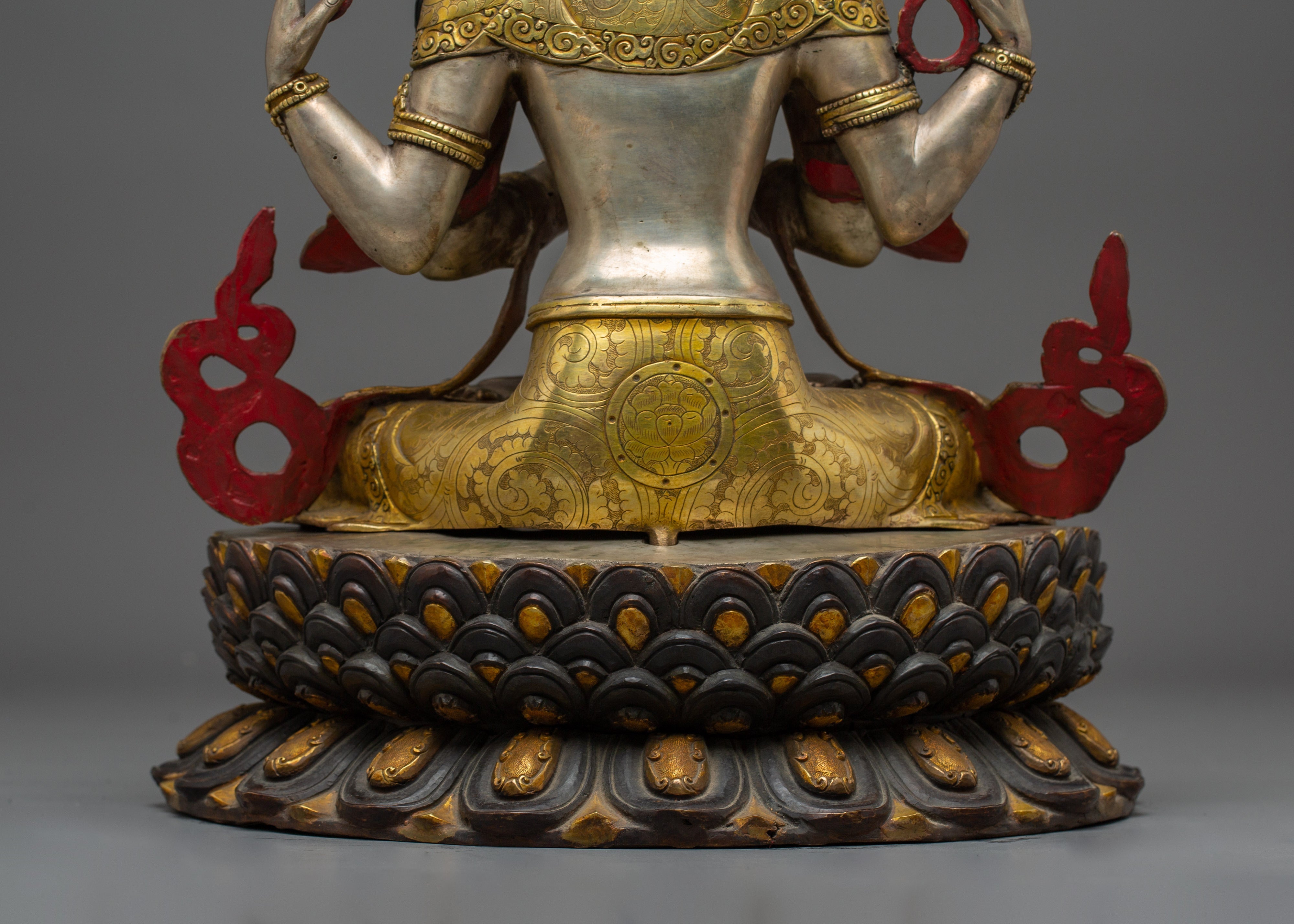Silver-Plated & Gold-Gilded Copper Chenrezig Statue | The Bodhisattva of Compassion