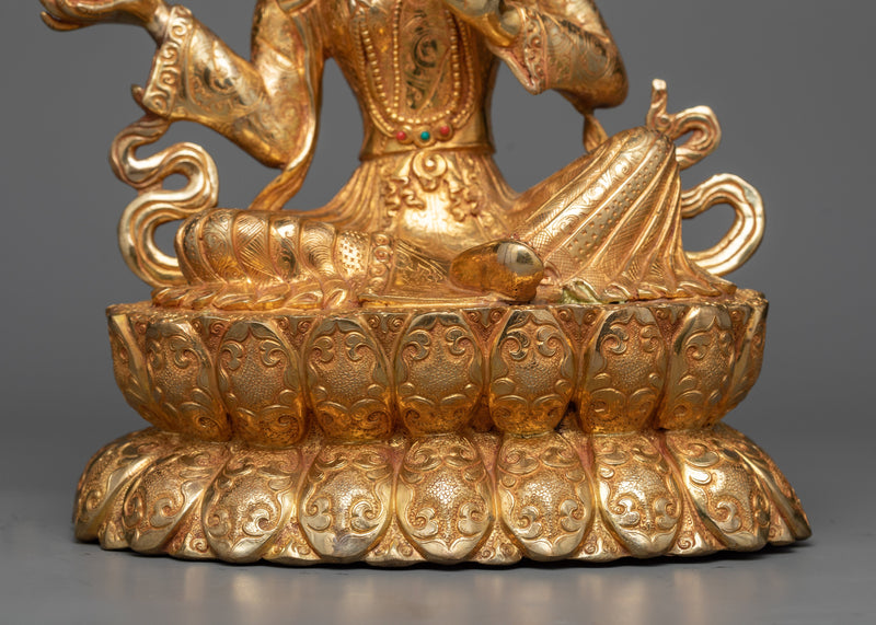 Guru Rinpoche and Two Disciples Statue | Serene Presence in Gleaming Copper
