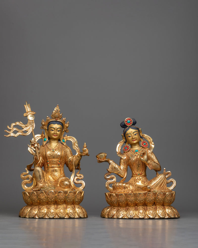 Guru Rinpoche and Two Disciples Statue | Serene Presence in Gleaming Copper