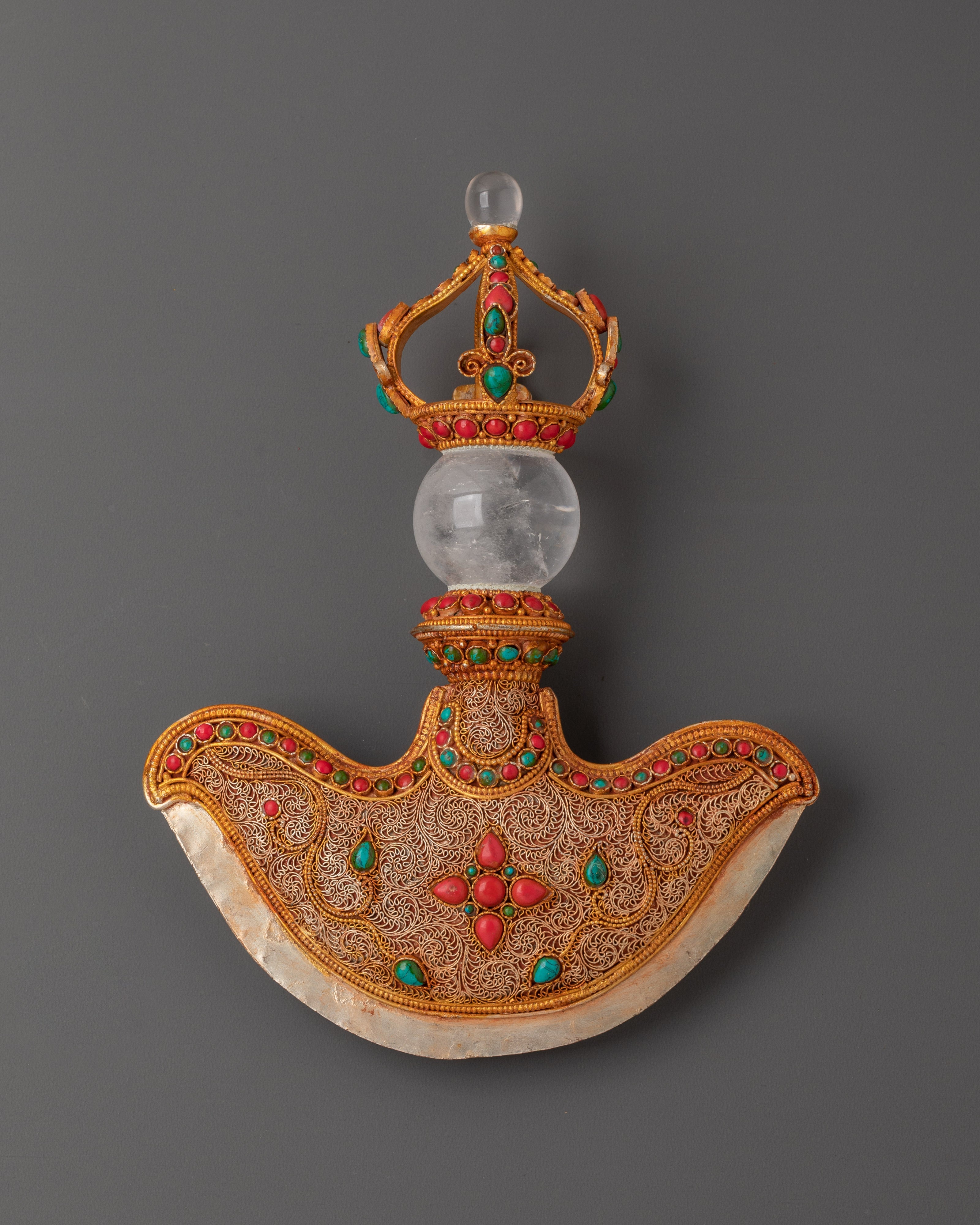 Tibetan Crystal Kartika Knife with Turquoise & Coral Inlay