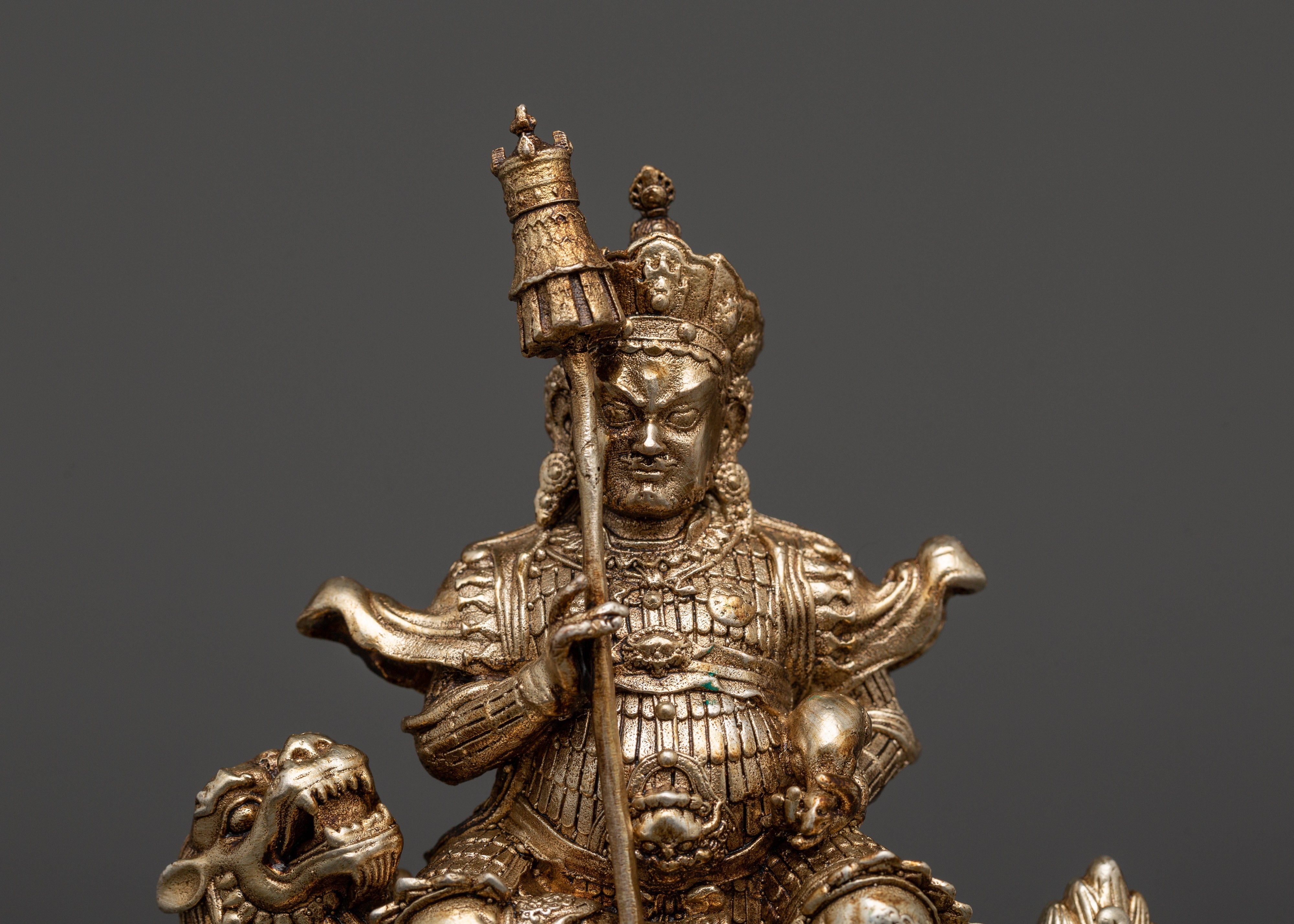 Oxidized Copper Silver-Plated Namtoshe Statue | Tibetan Guardian of Wealth & Protection