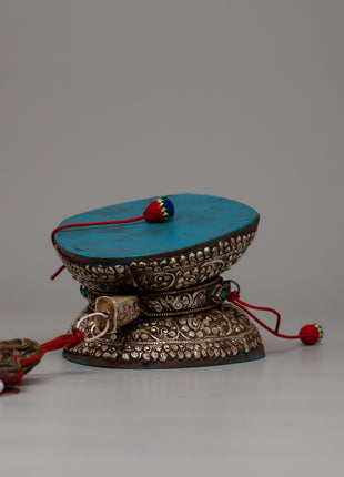 Silver Tibetan Damaru | Instrument Symbolizing Divine Sound and Ritualistic Practice