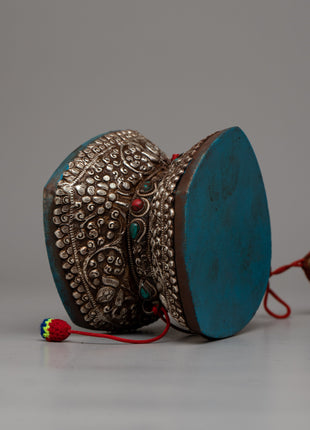 Silver Tibetan Damaru | Instrument Symbolizing Divine Sound and Ritualistic Practice