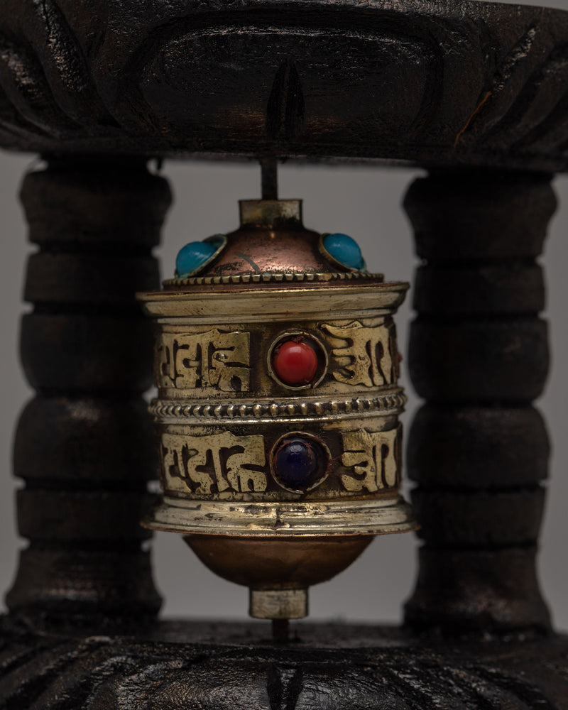 Buddhist Prayer Wheel Nepal | Embrace Sacred Wheel with Copper and Wooden Frame