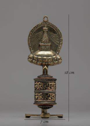 Stupa Prayer Wheel | Crafted in Copper and Brass, Radiating Sacred Energy and Devotion