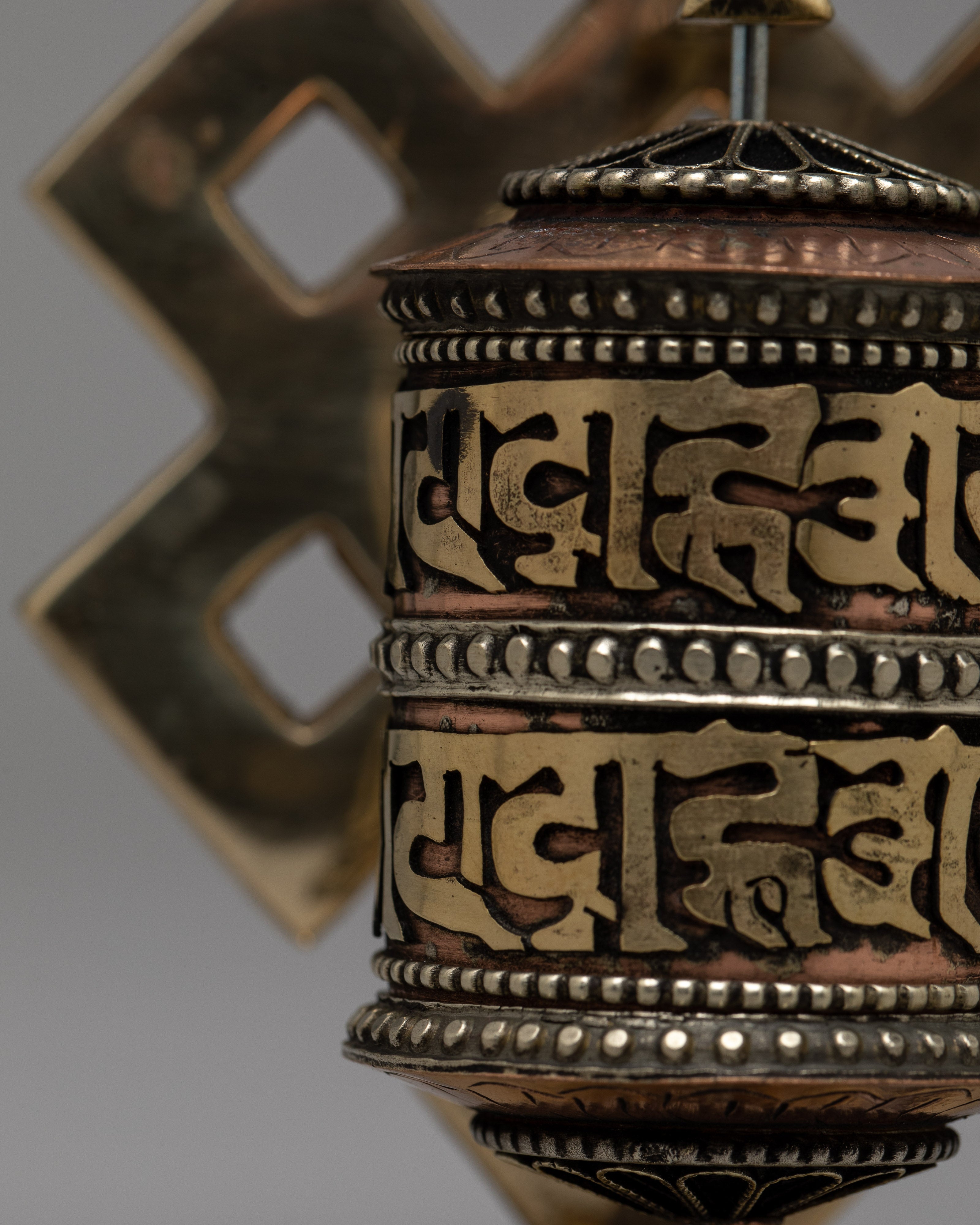 Tibetan Copper Prayer Wheel | Infuse Your Space with Sacred Tradition and Devotion