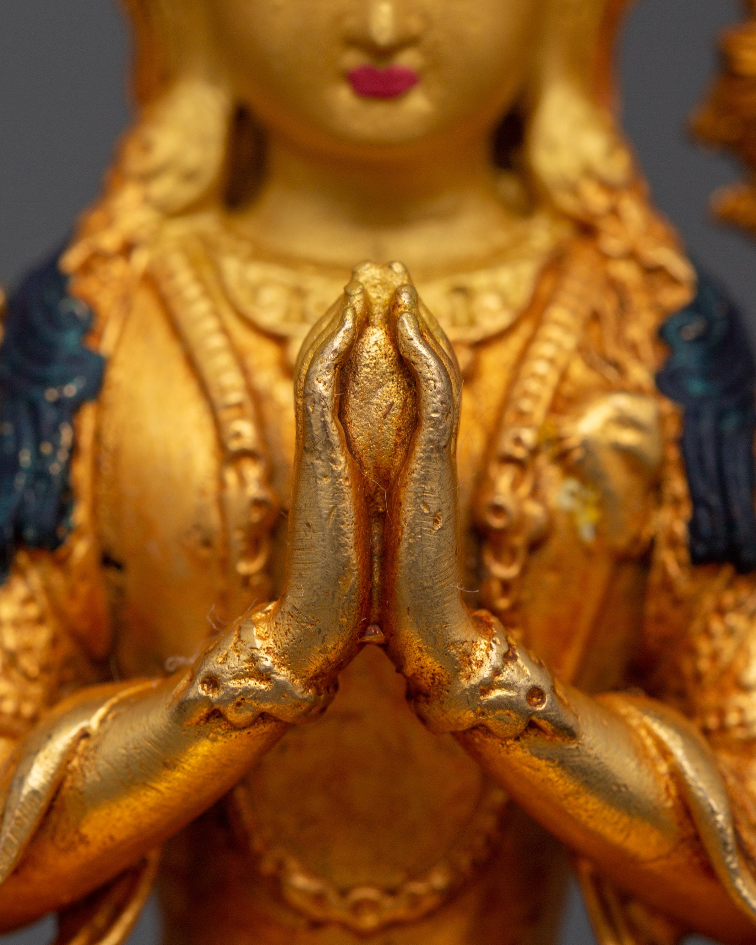 Gold Plated Chenrezig Statue in copper | Tibetan Bodhisattva of Compassion