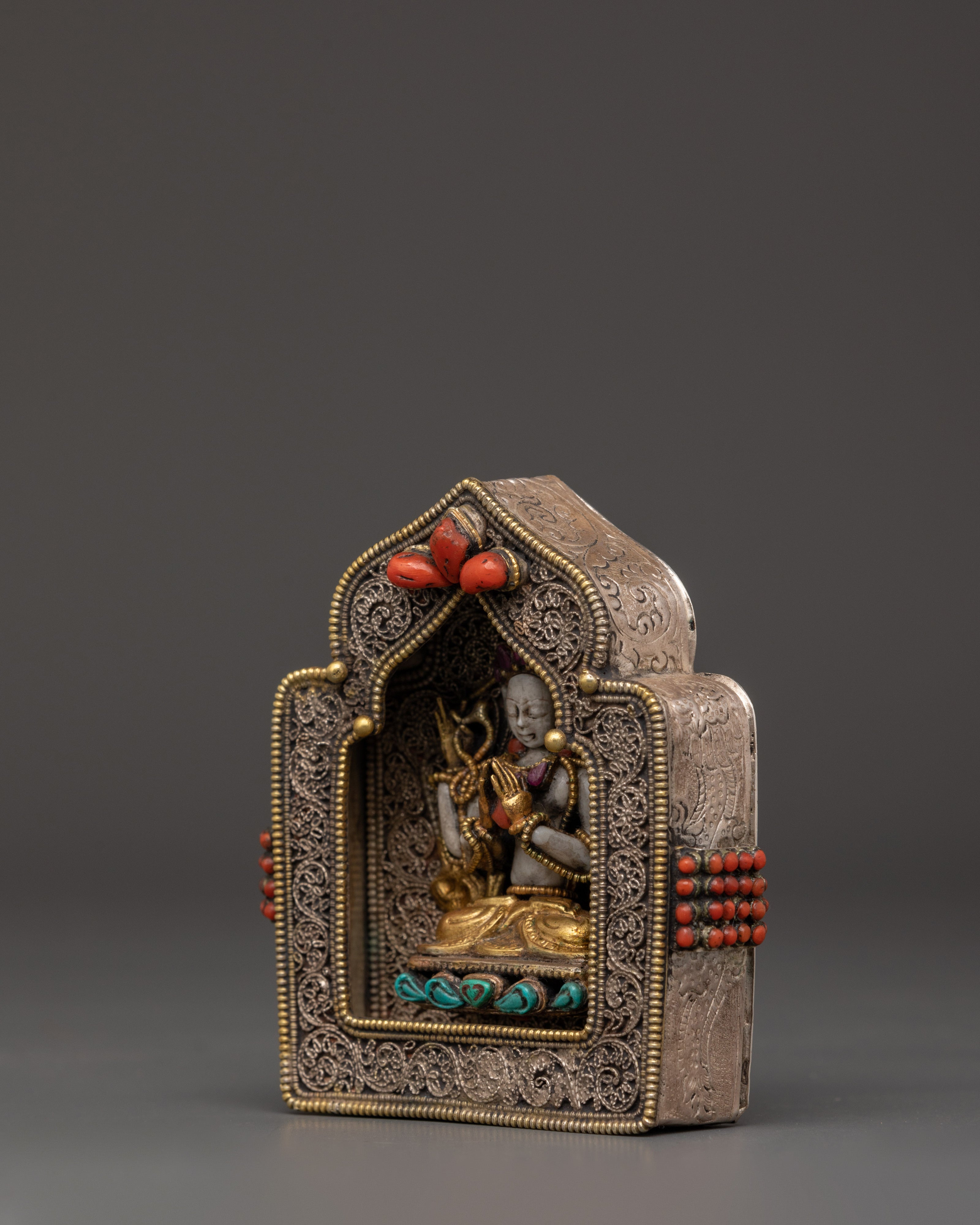 Silver Gold-Plated Ghau Box | Spiritual Shrine Artifact