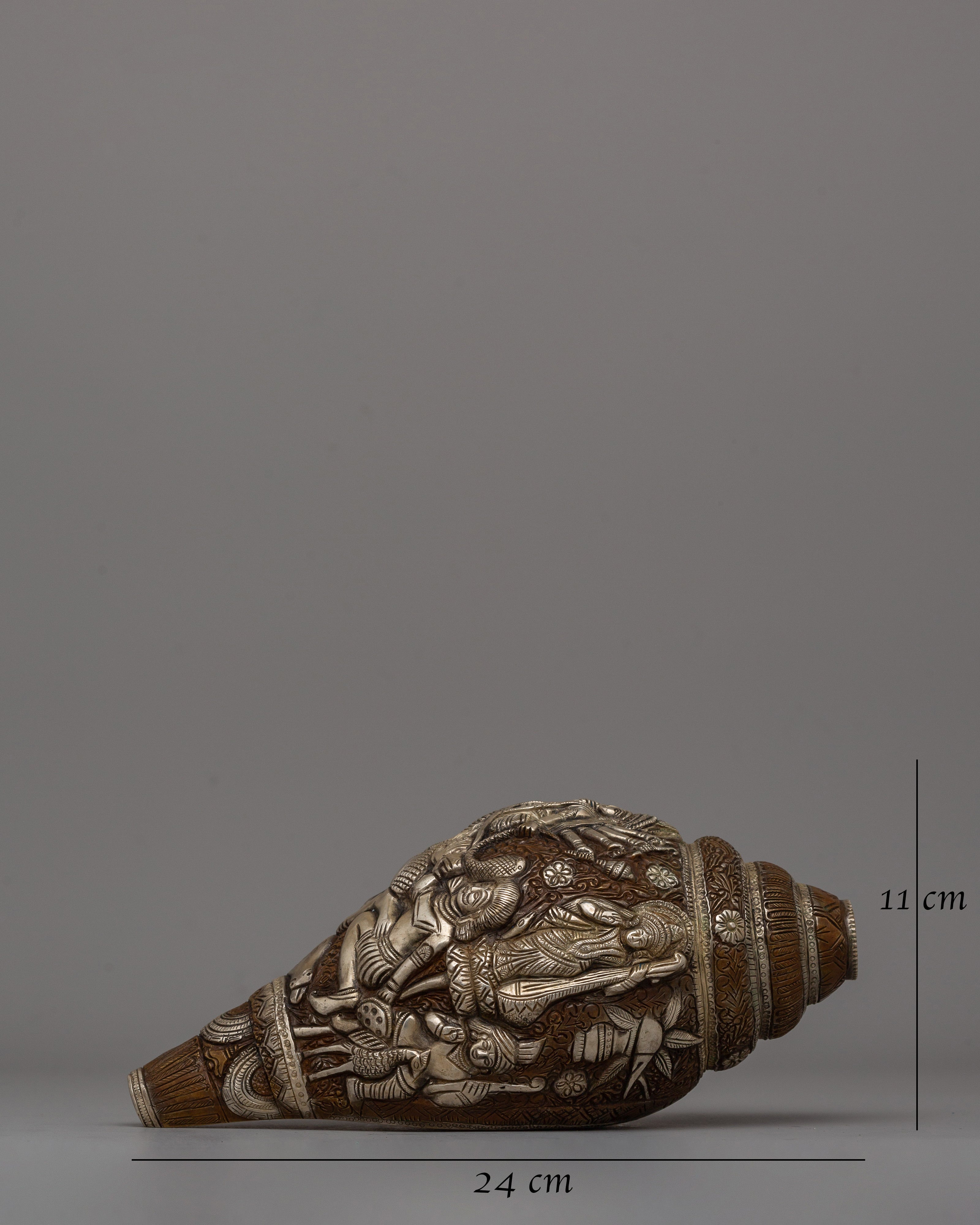 Silver-Plated Hindu Deity Sankha | Handcrafted Copper Ritual Conch Shell