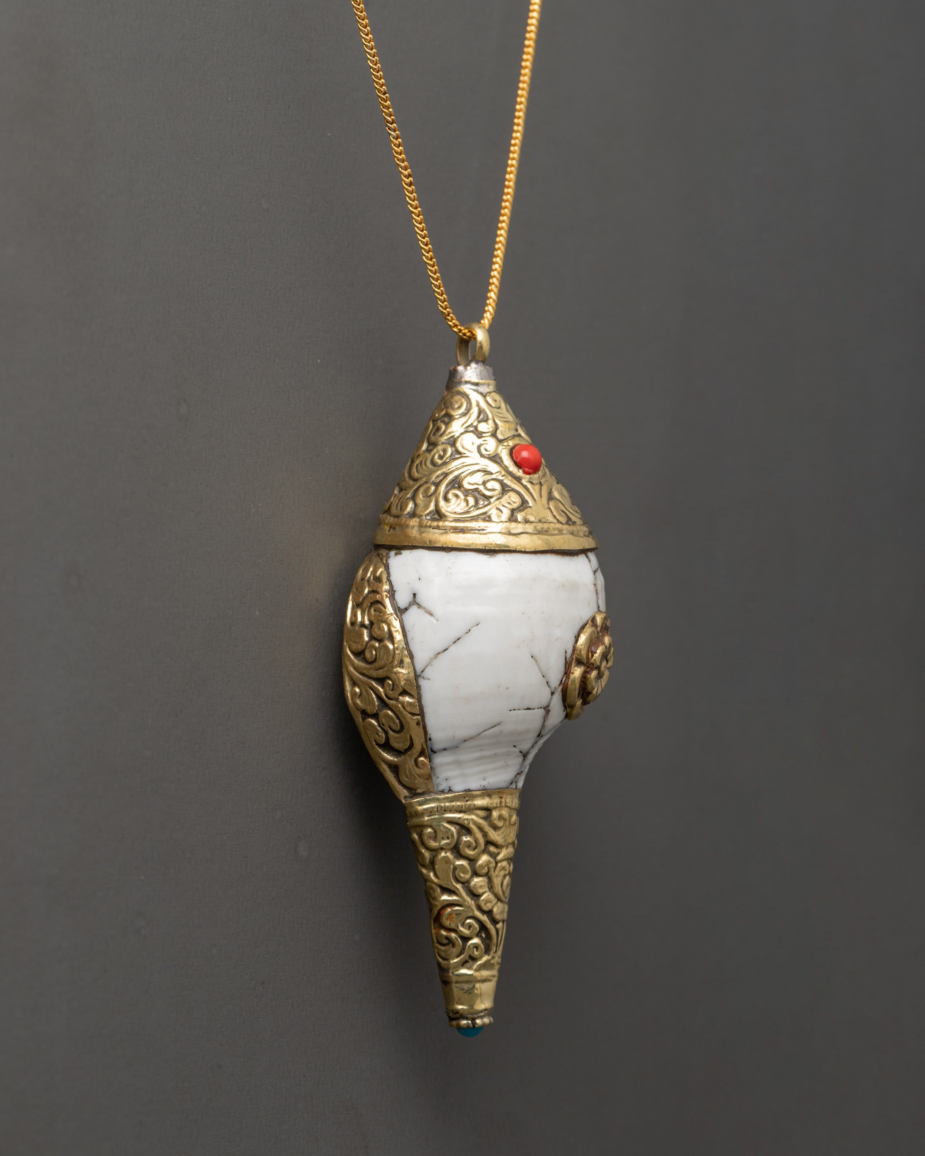 Gold Plated Spiritual Conch Locket | White Conch Shell Sacred Locket